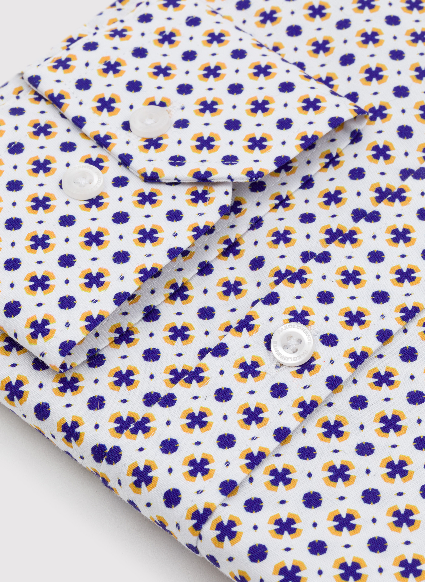 Biała koszula w niebiesko-żółty wzór P23WF-1X-018-B-S - Pako Lorente