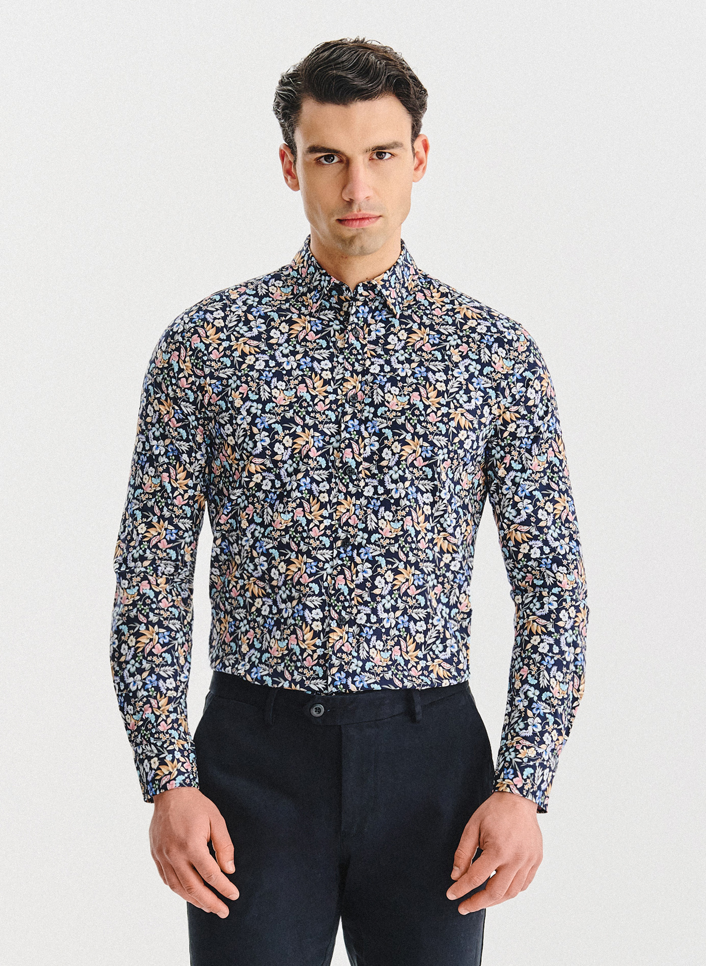 PAKO LORENTE - Granatowa koszula w kwiaty - Pako Lorente