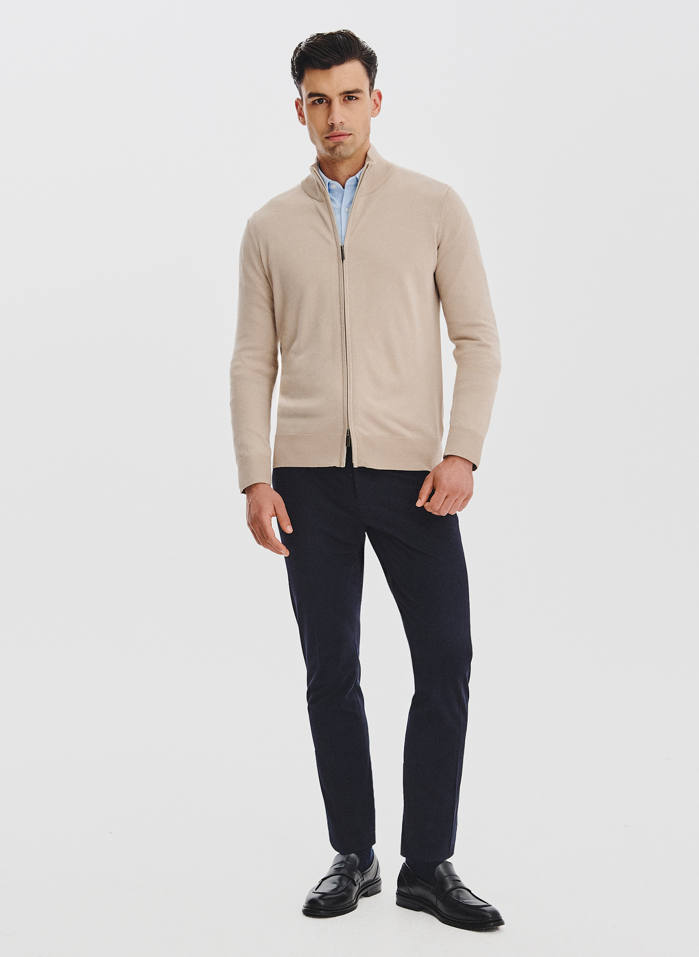 PAKO LORENTE - Beżowy rozpinany sweter męski - Pako Lorente