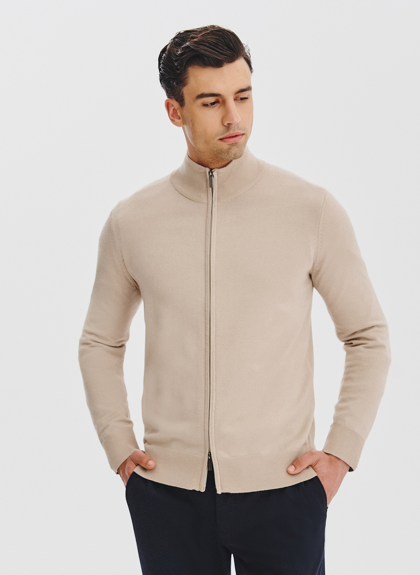 PAKO LORENTE - Beżowy rozpinany sweter męski - Pako Lorente