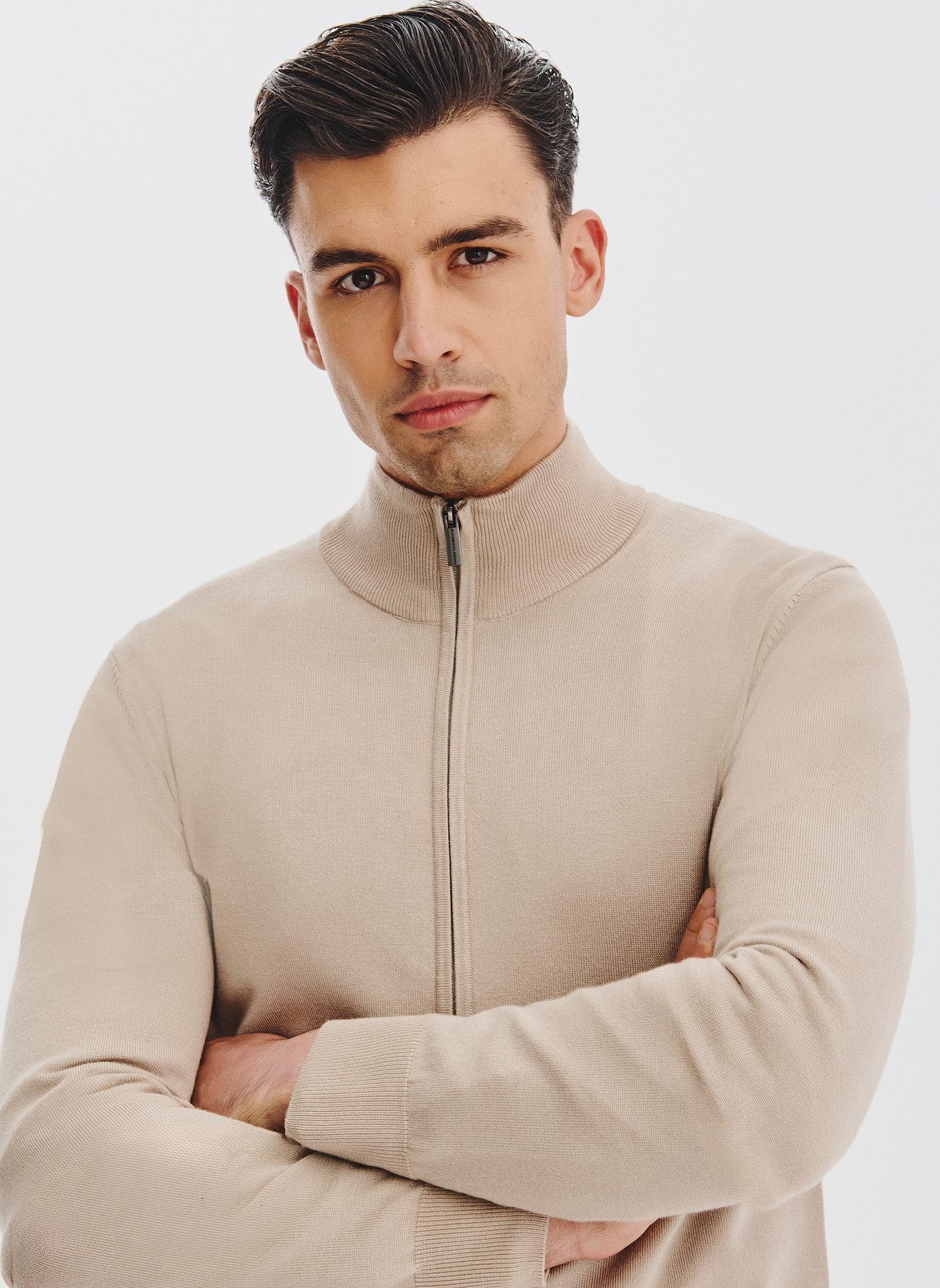PAKO LORENTE - Beżowy rozpinany sweter męski - Pako Lorente