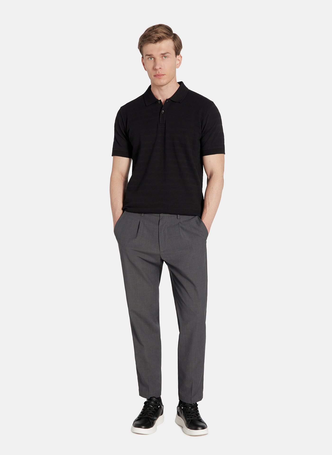 PAKO LORENTE - Czarne bawełniane polo w prążki - Pako Lorente