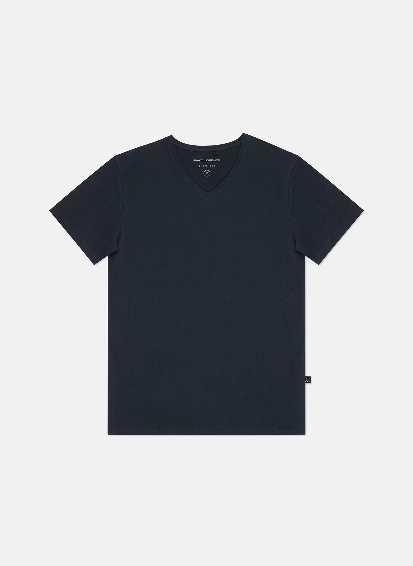 Granatowy gładki t-shirt v-neck - Pako Lorente