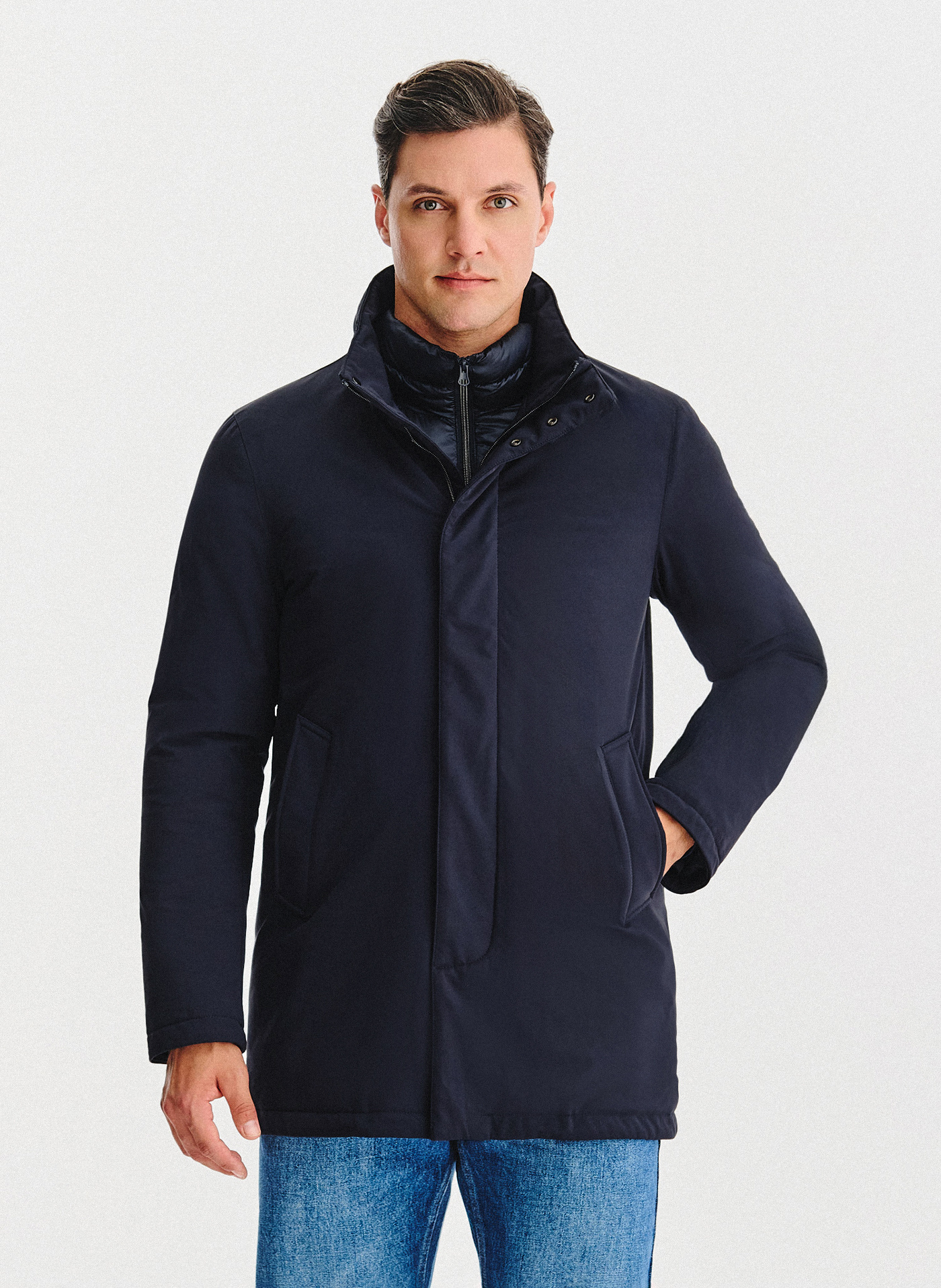 Granatowa kurtka z odpinanym kołnierzem - Pako Lorente