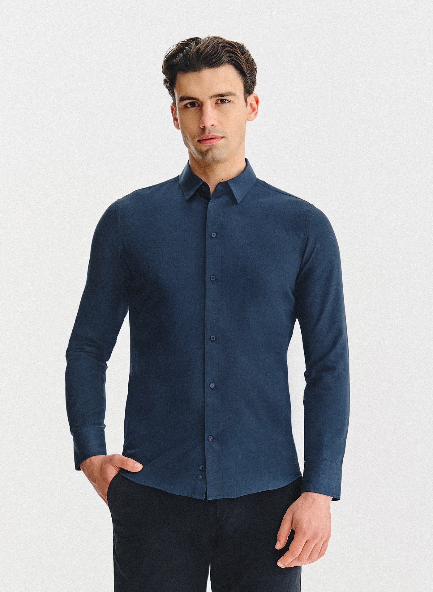 PAKO LORENTE - Granatowa koszula męska melanż - Pako Lorente