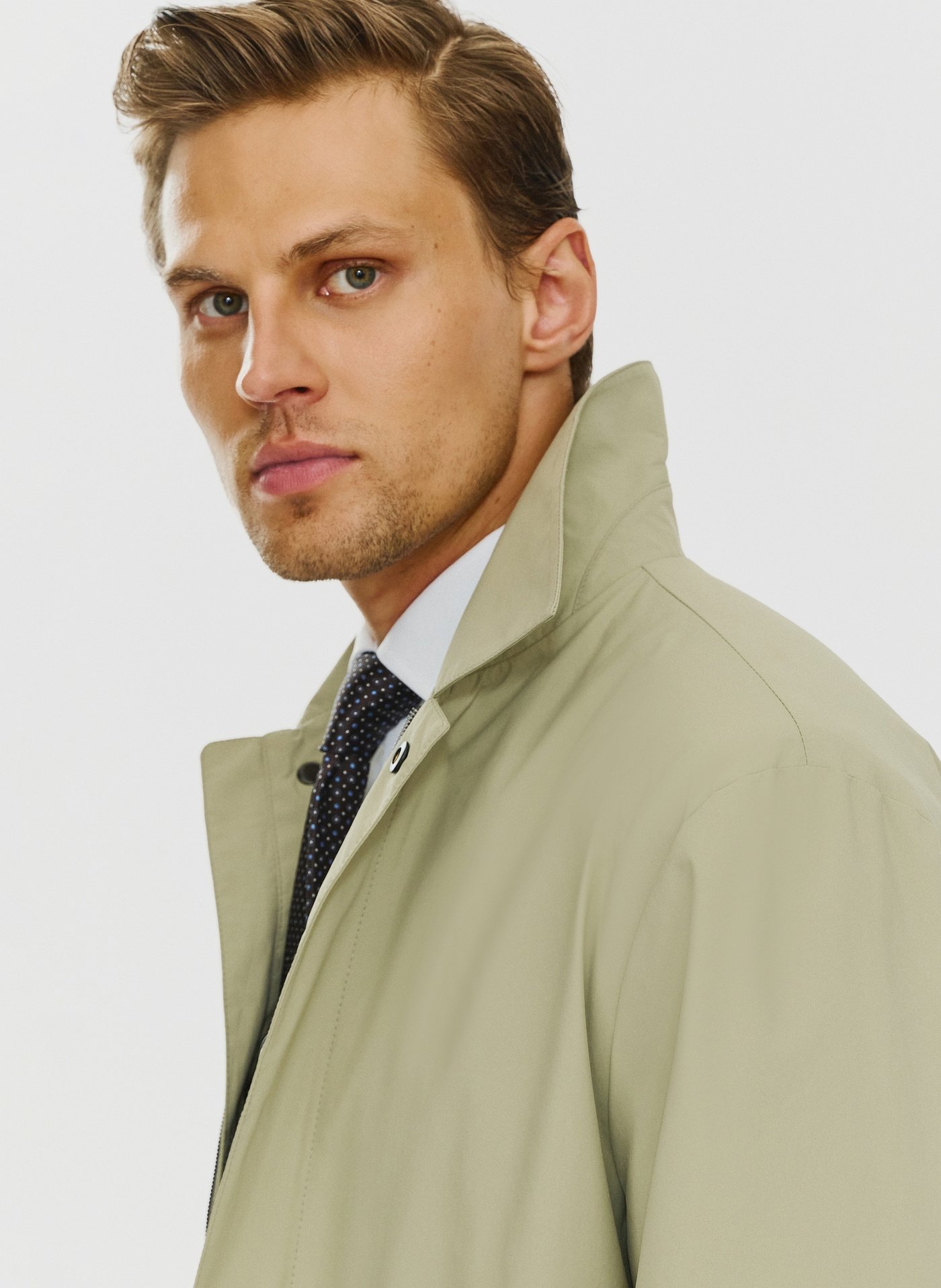 Beżowy klasyczny płaszcz męski P24SF-7X-002-E-0 - Pako Lorente - Pako Lorente