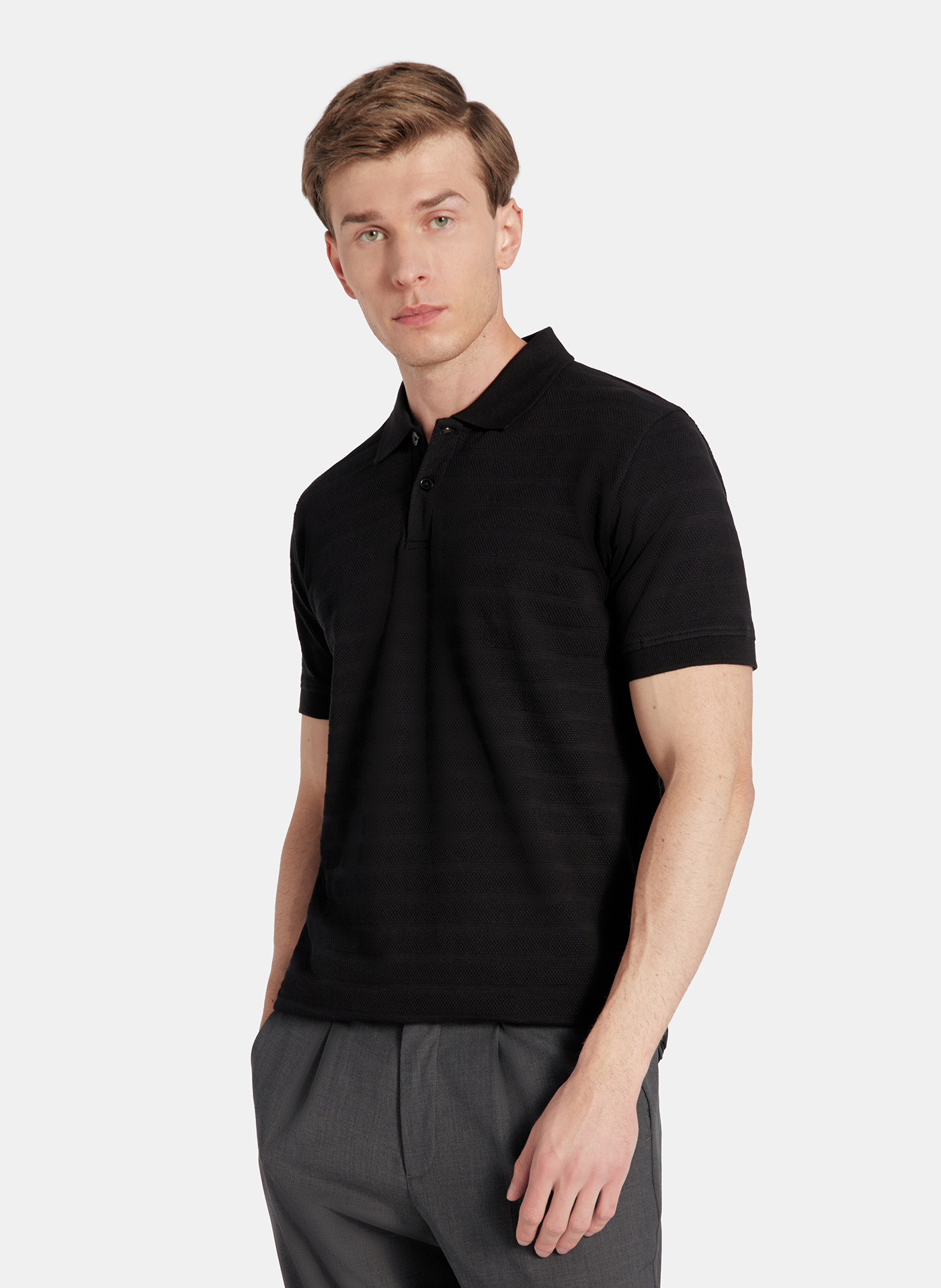 PAKO LORENTE - Czarne bawełniane polo w prążki - Pako Lorente