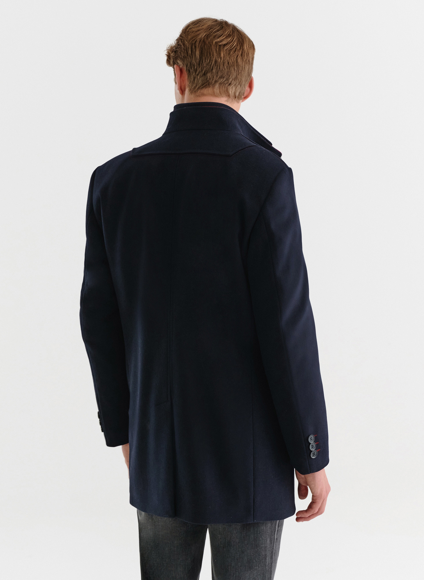 Granatowy płaszcz męski z podwójnym kołnierzem - Pako Lorente