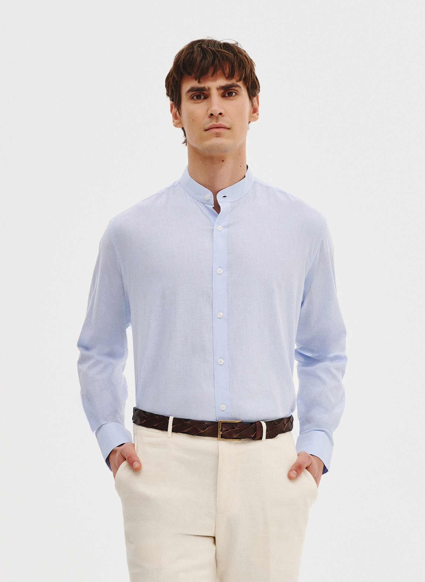 PAKO LORENTE - Niebieska koszula męska z lnu i bawełny - Pako Lorente