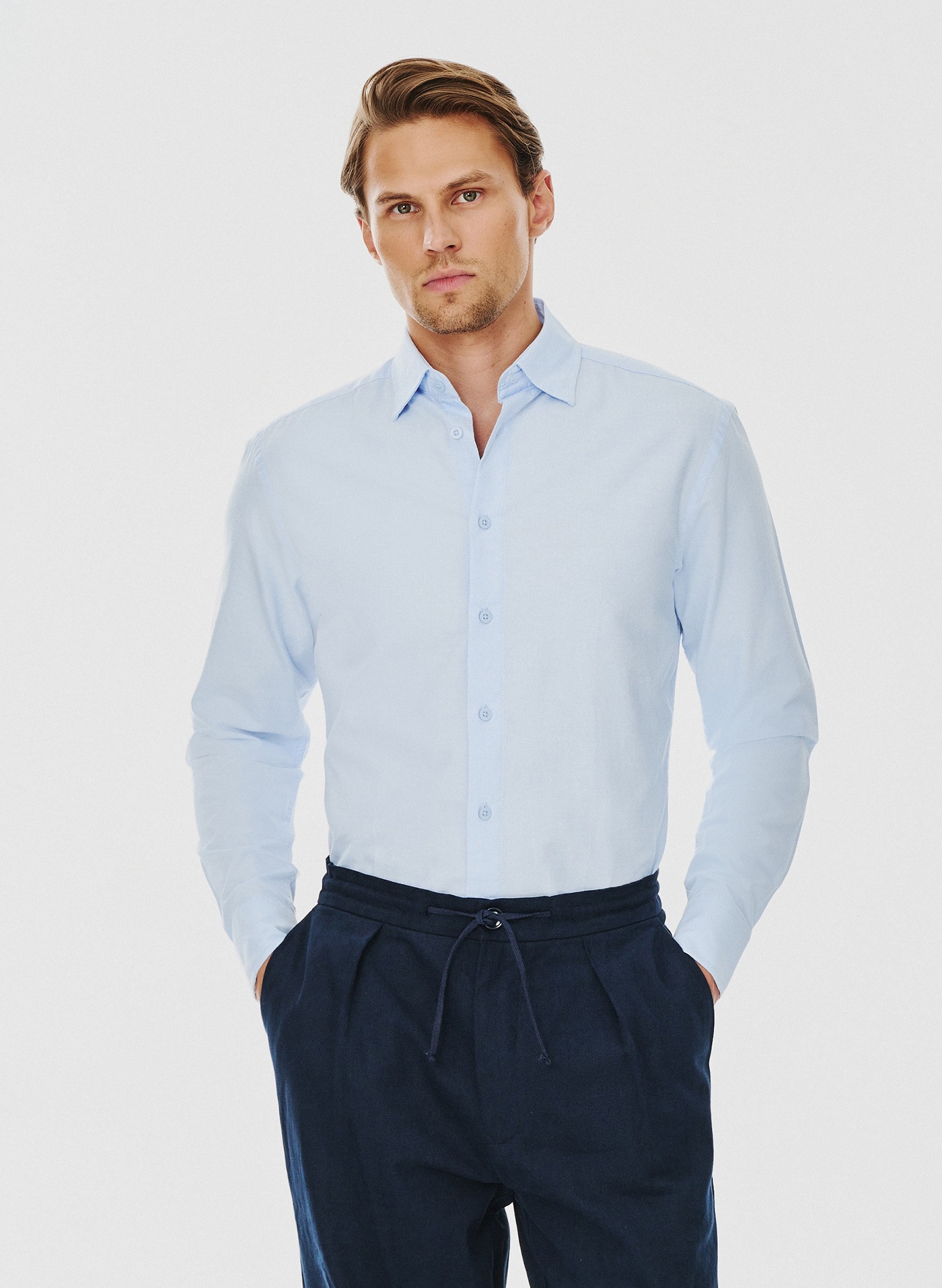 Niebieska bawełniana koszula męska - Pako Lorente