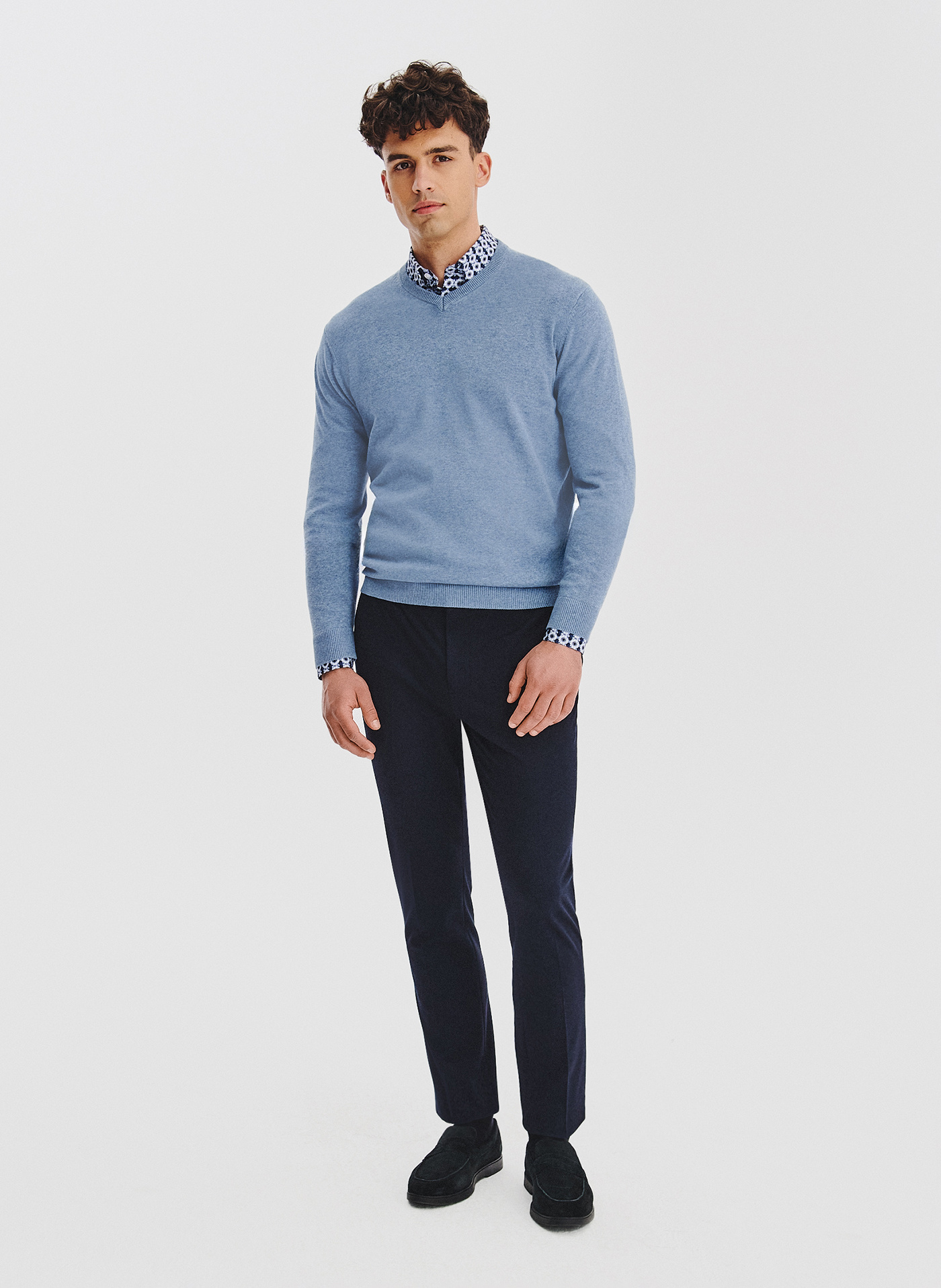 PAKO LORENTE - Niebieski sweter męski v-neck - Pako Lorente