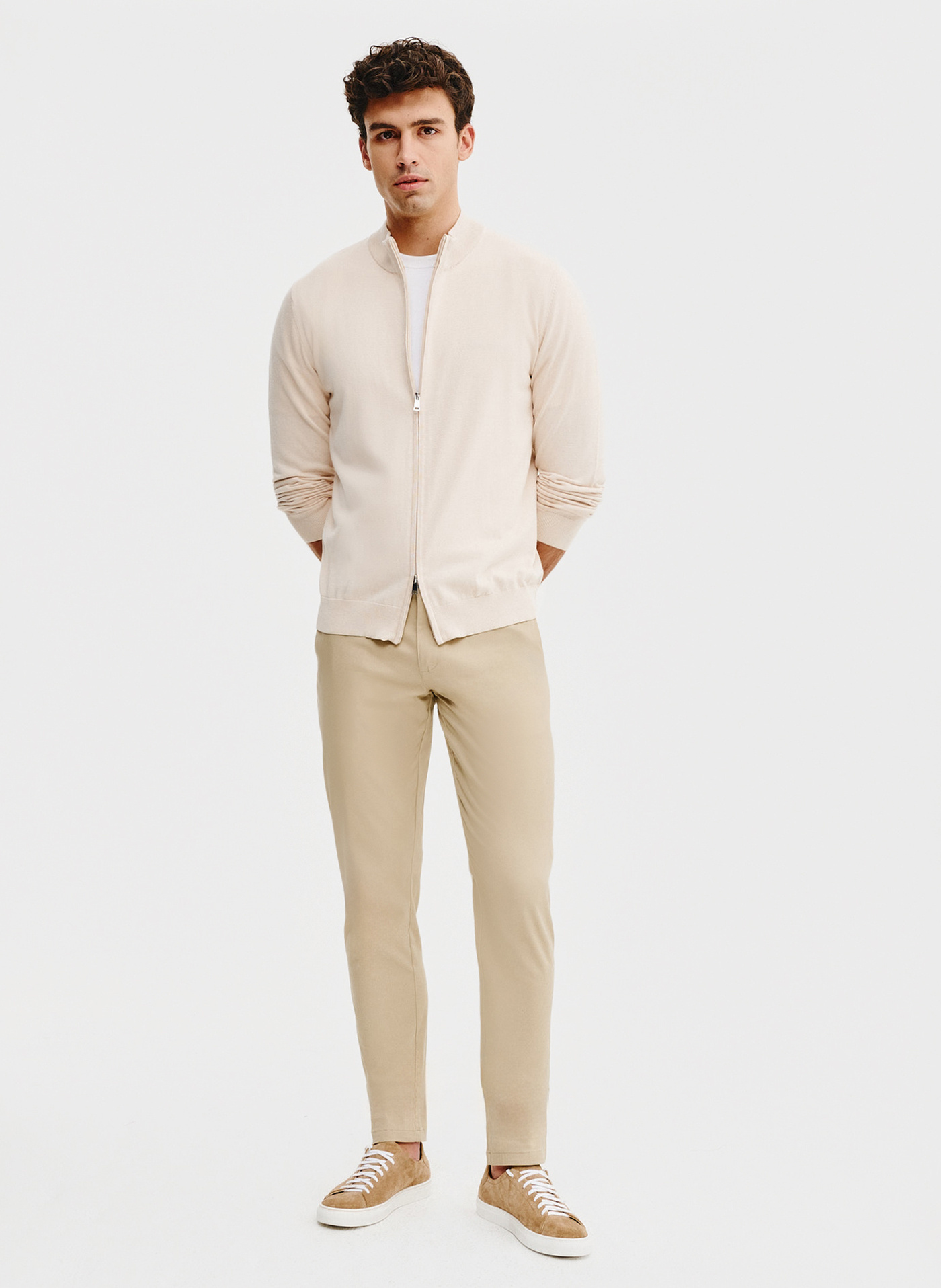 Sweter męski rozpinany w kolorze beżowym - Pako Lorente