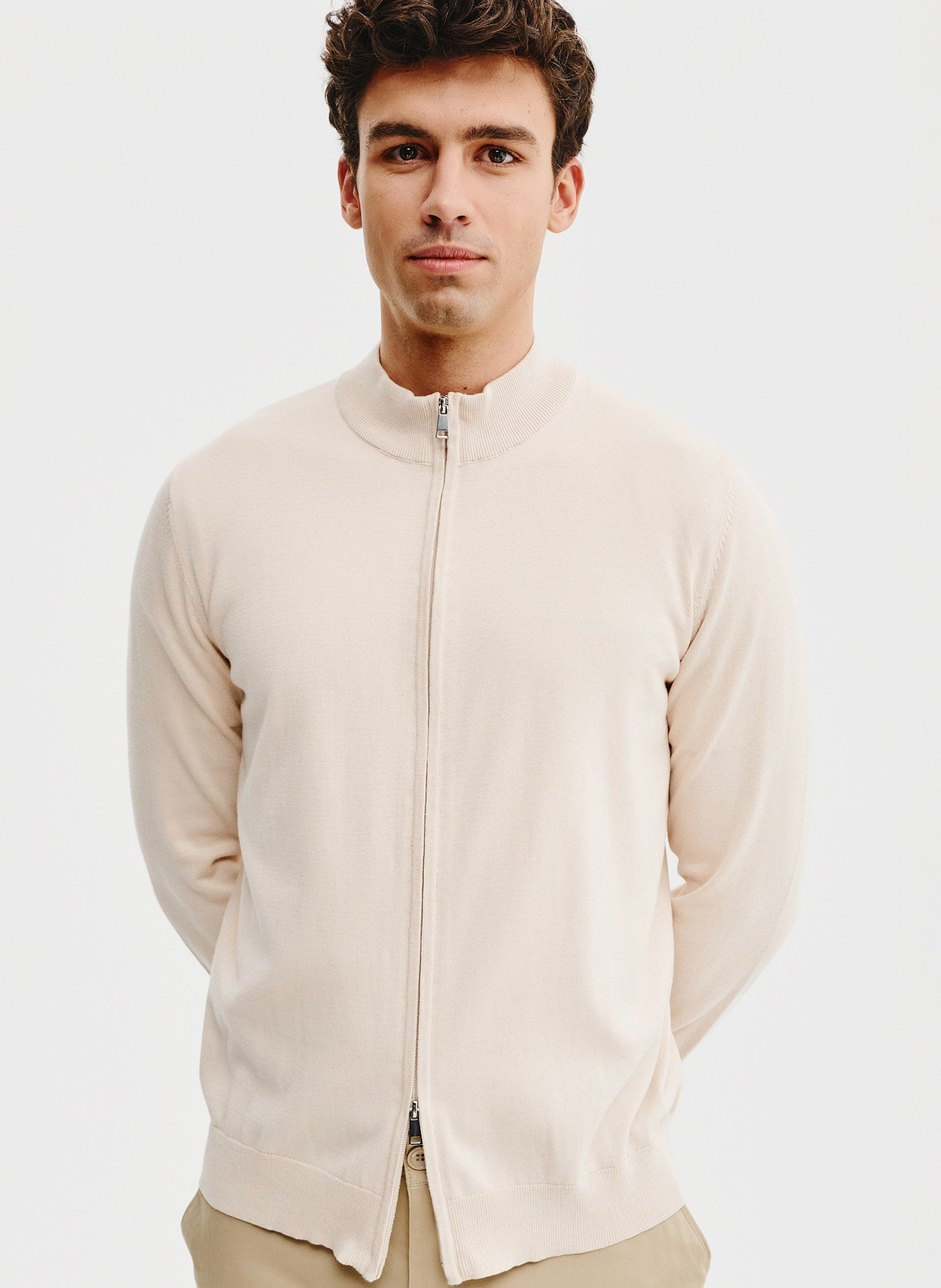 Sweter męski rozpinany w kolorze beżowym - Pako Lorente