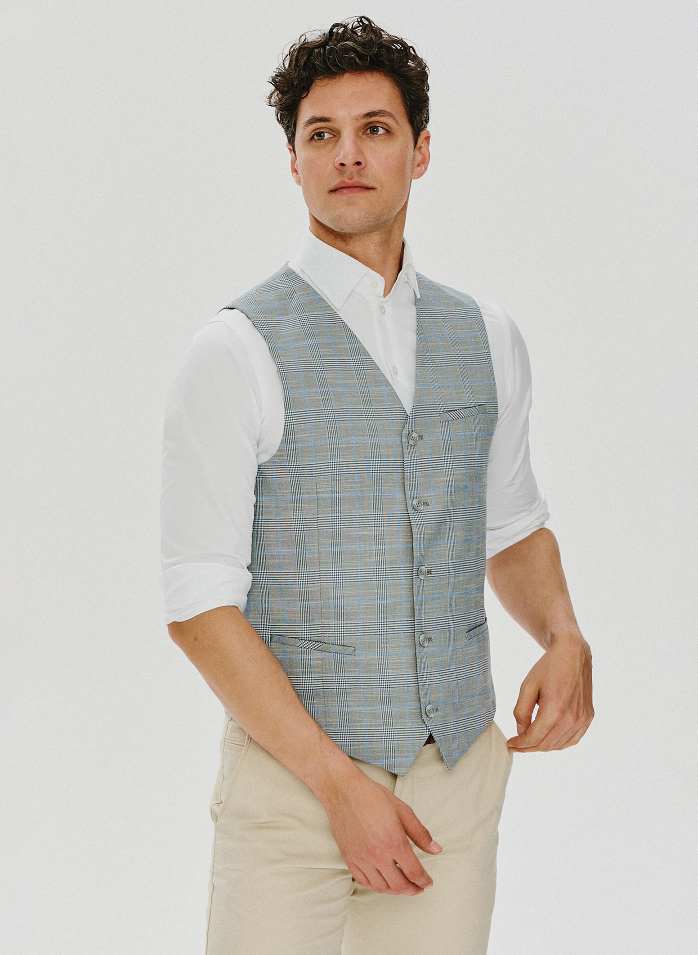 Męska szara kamizelka w kratę - Pako Lorente