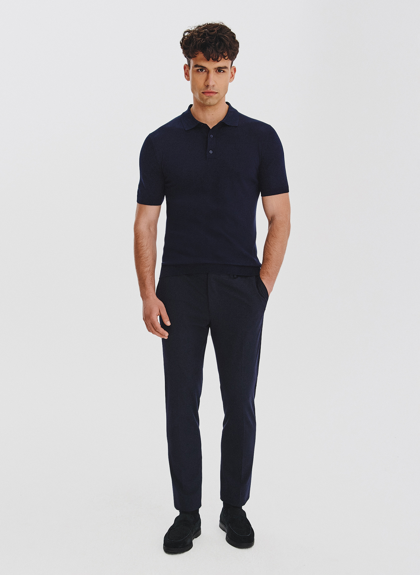 PAKO LORENTE - Granatowy swetrowy t-shirt polo - Pako Lorente