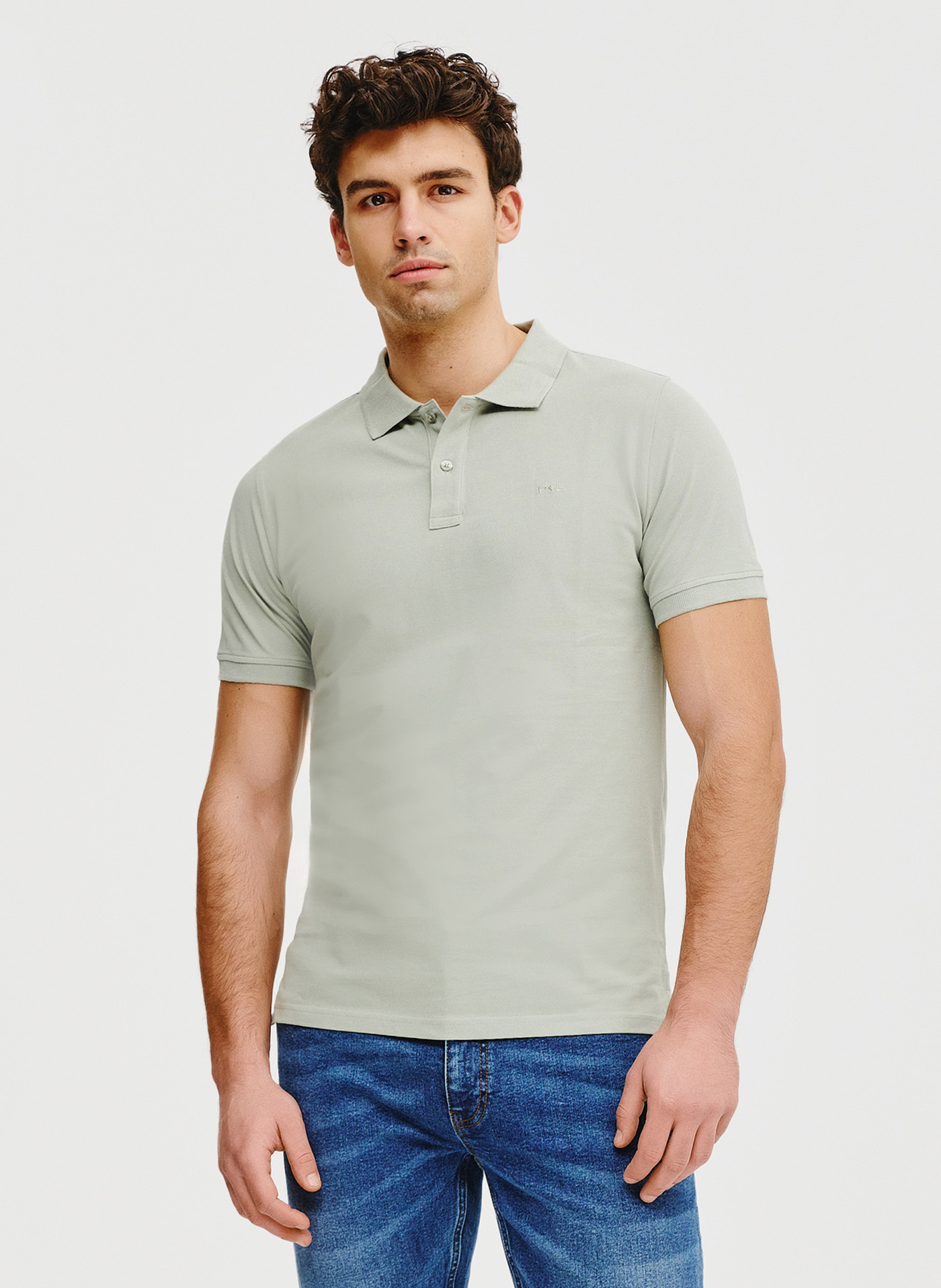 Gładki t-shirt polo w oliwkowym kolorze - Pako Lorente