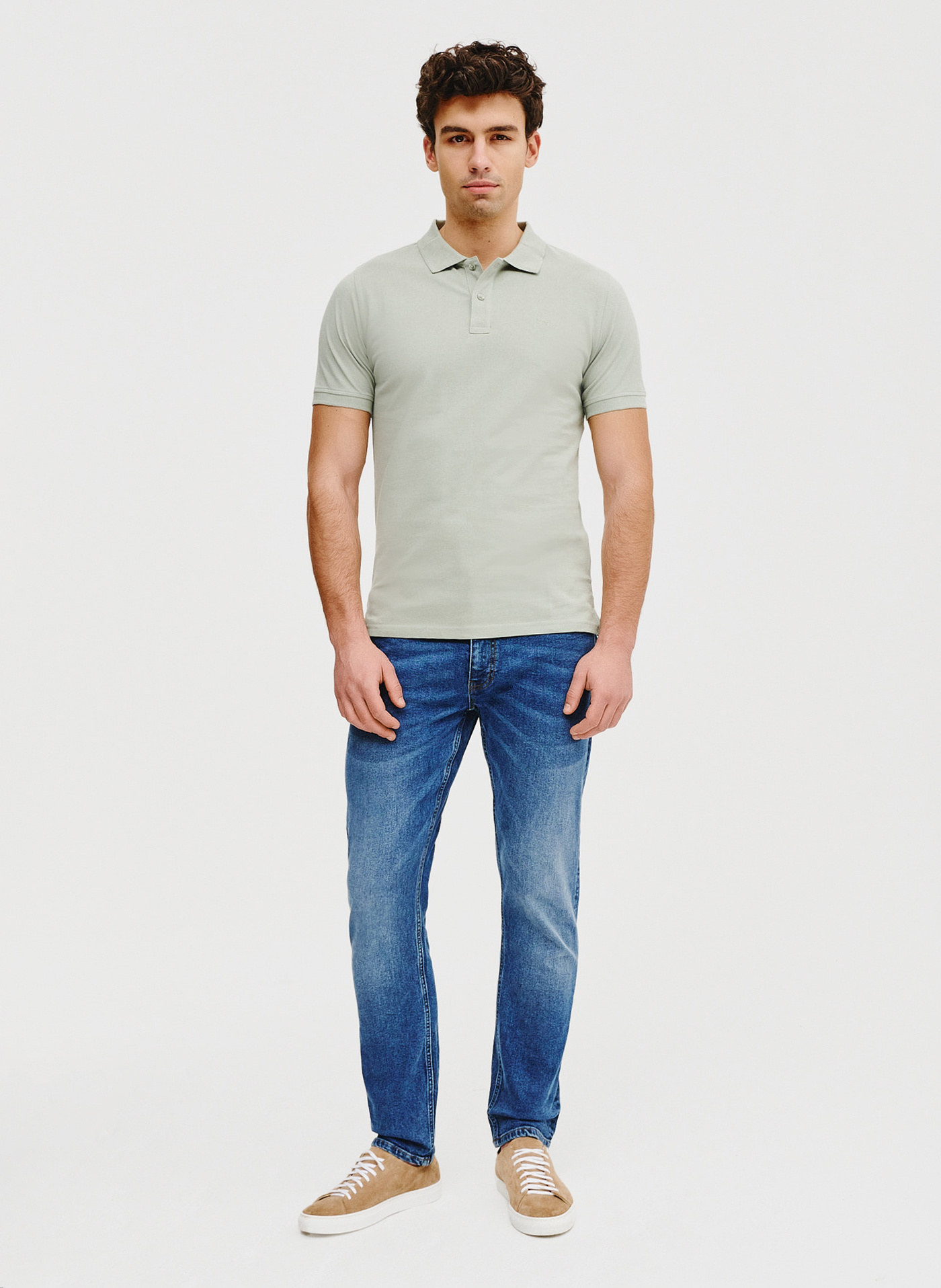 Gładki t-shirt polo w oliwkowym kolorze - Pako Lorente