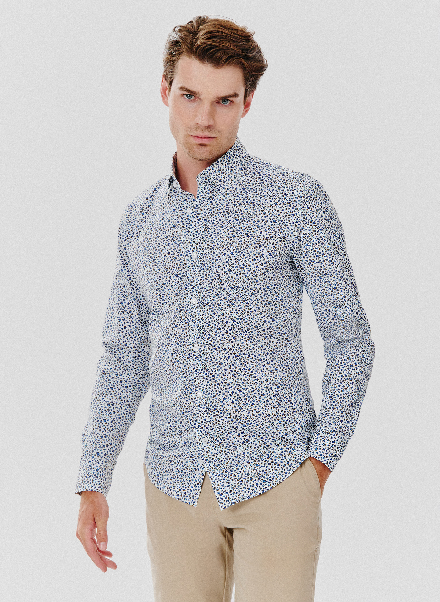 Koszula męska w kwiatki długi rękaw - Pako Lorente