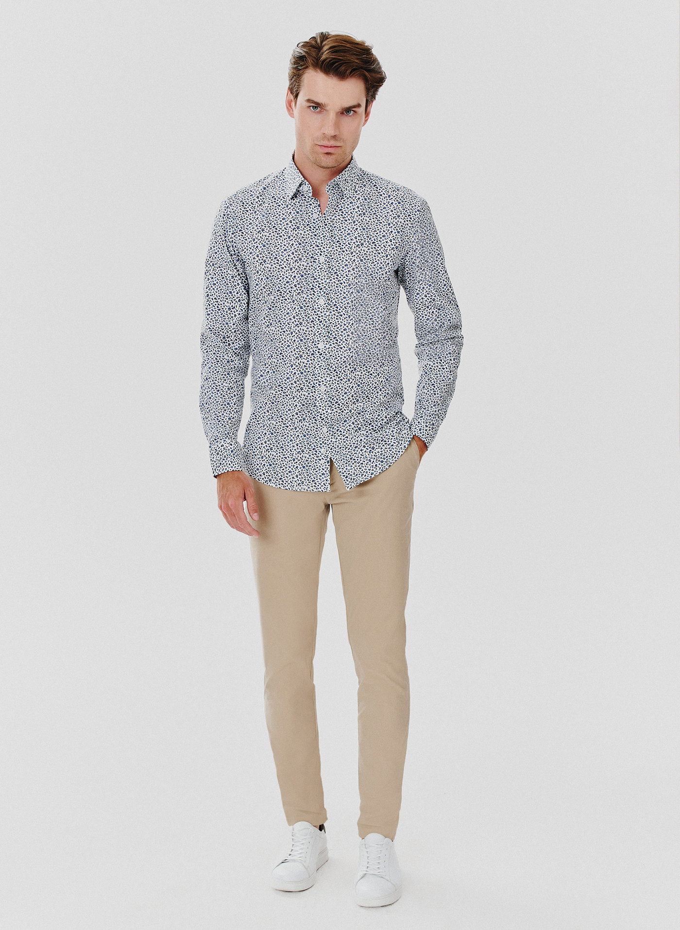 Koszula męska w kwiatki długi rękaw - Pako Lorente