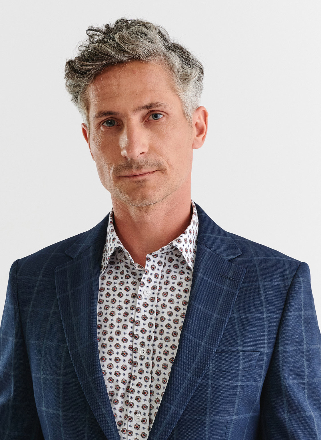 Granatowa marynarka garniturowa w kratę - Pako Lorente