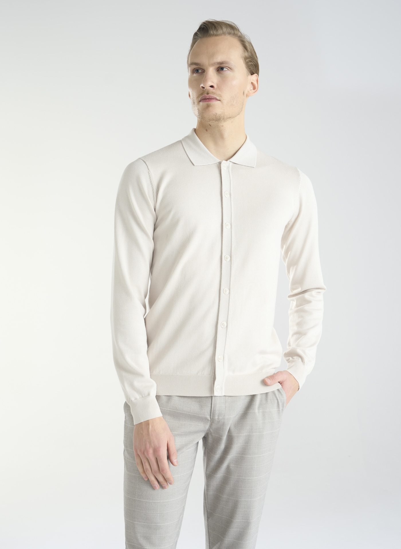 Beżowy kardigan z kołnierzykiem P24SF-2X-001-E-0 - Pako Lorente - Pako Lorente