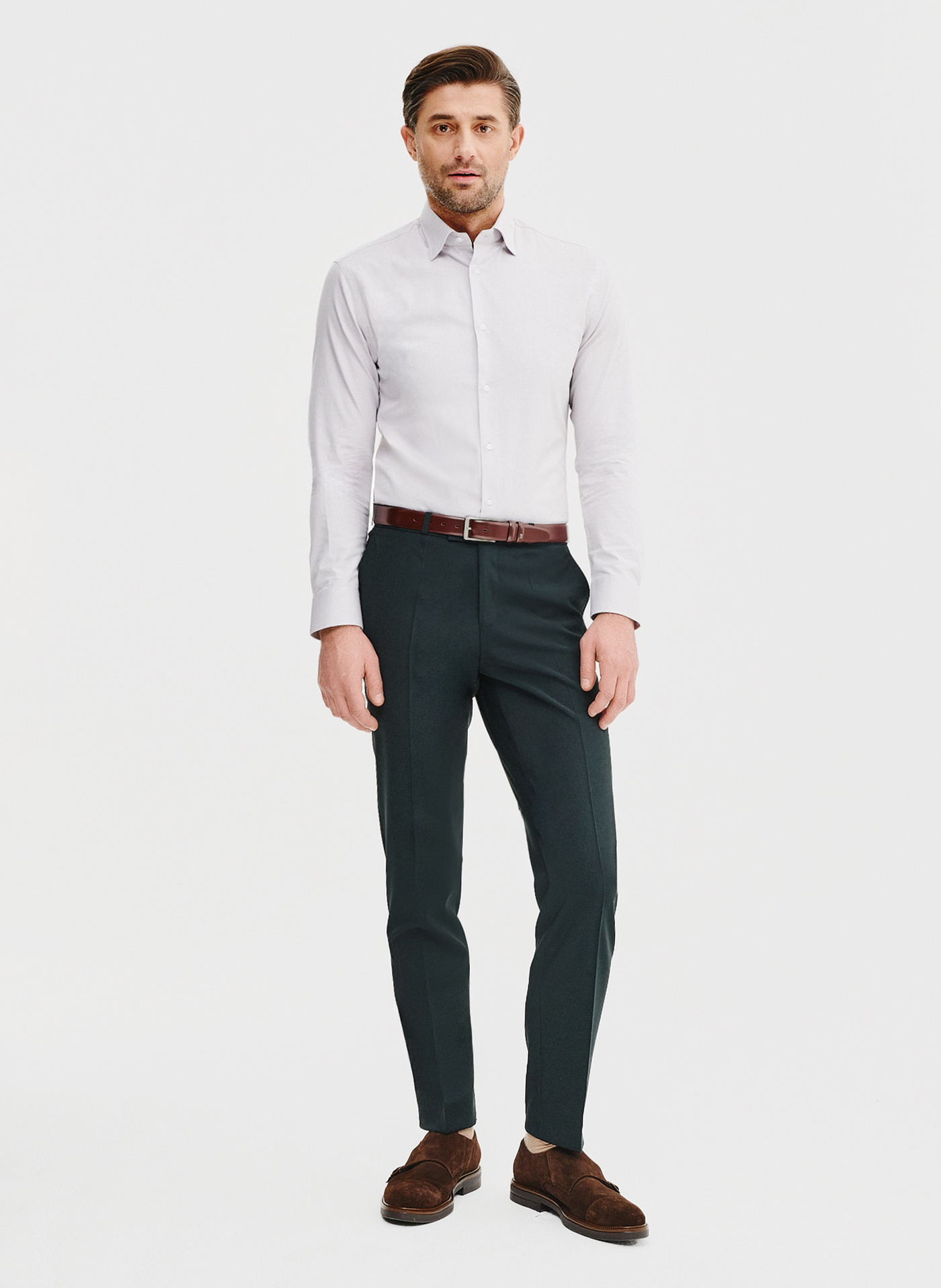 Gładka koszula męska w kolorze szaro- beżowym - Pako Lorente