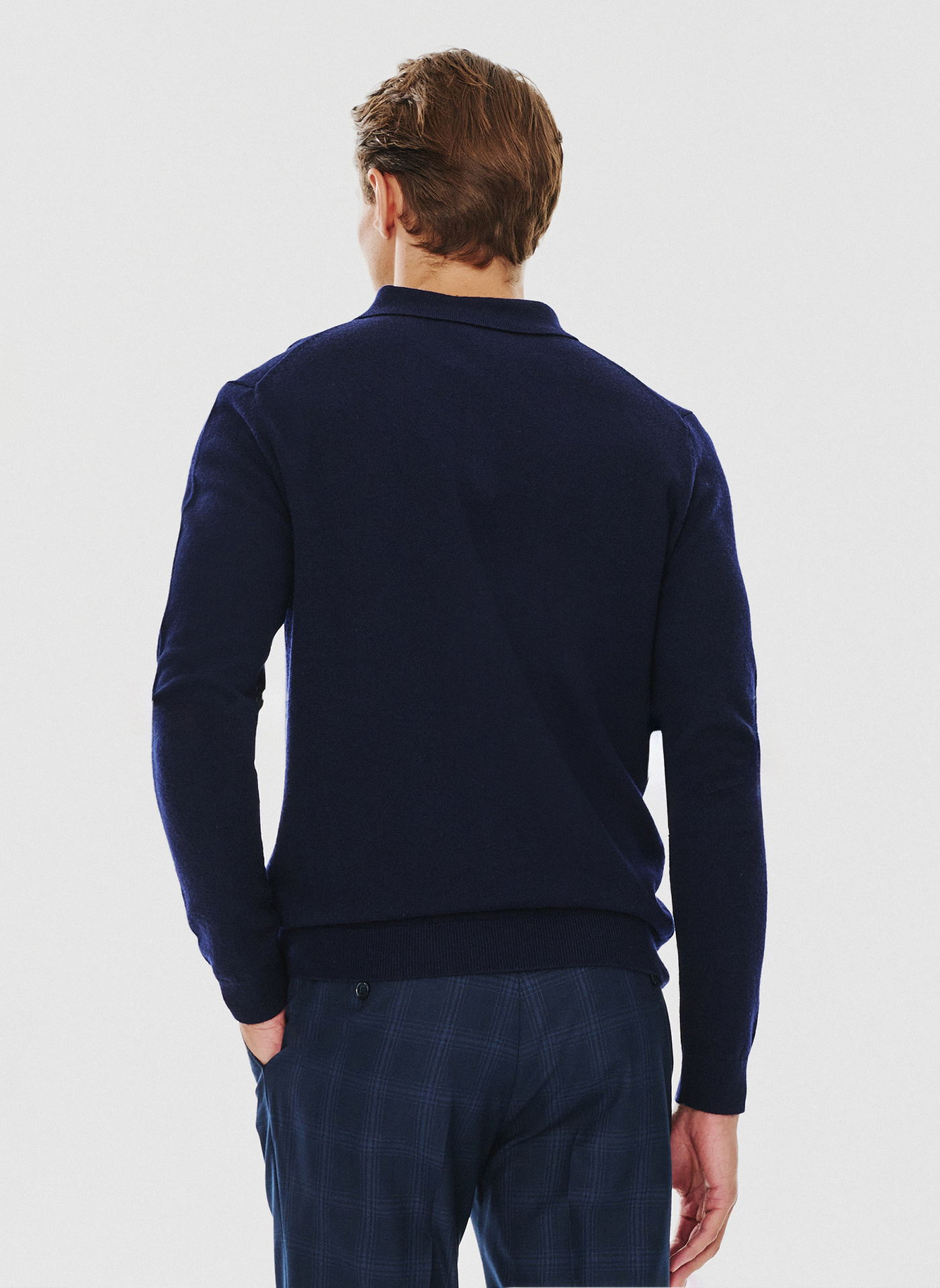 Męski granatowy sweter z kołnierzykiem polo - Pako Lorente
