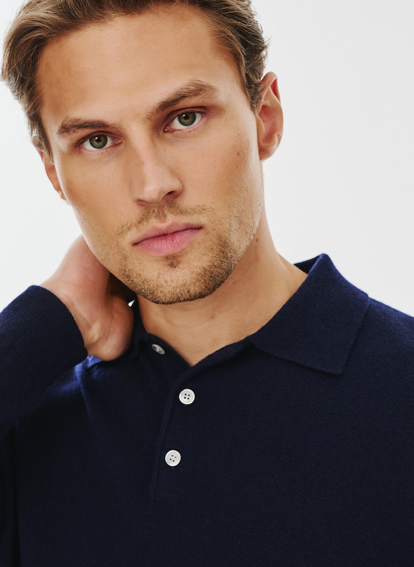 Męski granatowy sweter z kołnierzykiem polo - Pako Lorente
