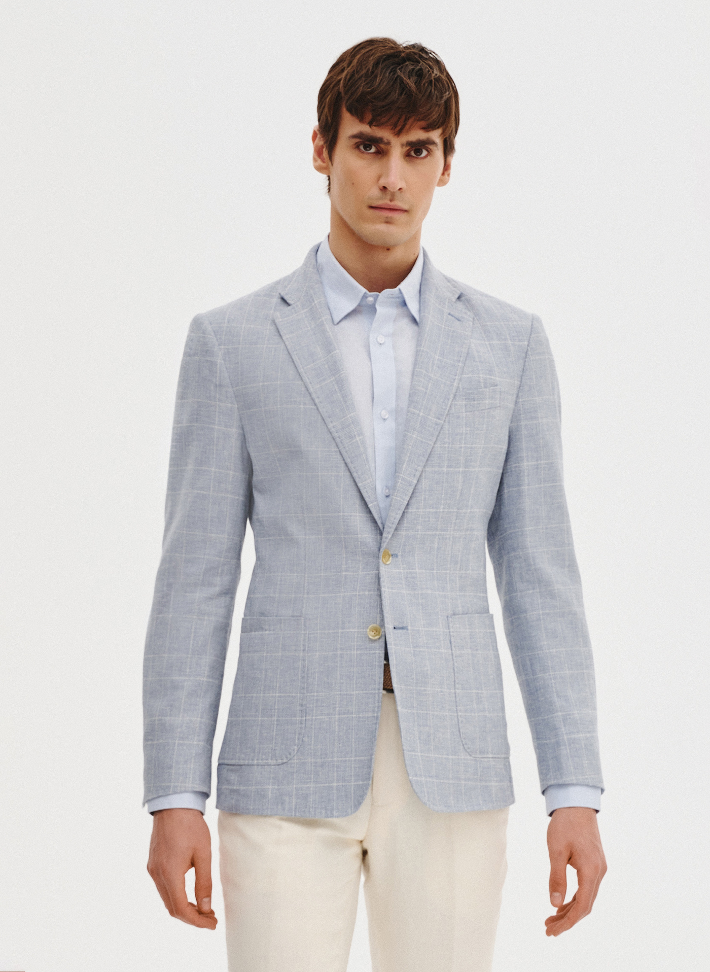 Niebieska marynarka z lnu w kratkę - Pako Lorente