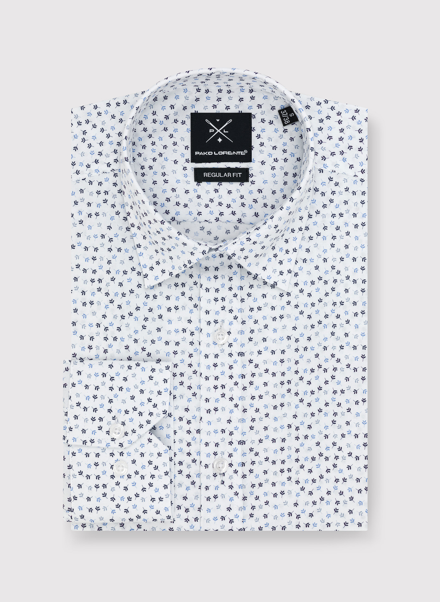 Biała koszula męska w niebieskie listki - Pako Lorente