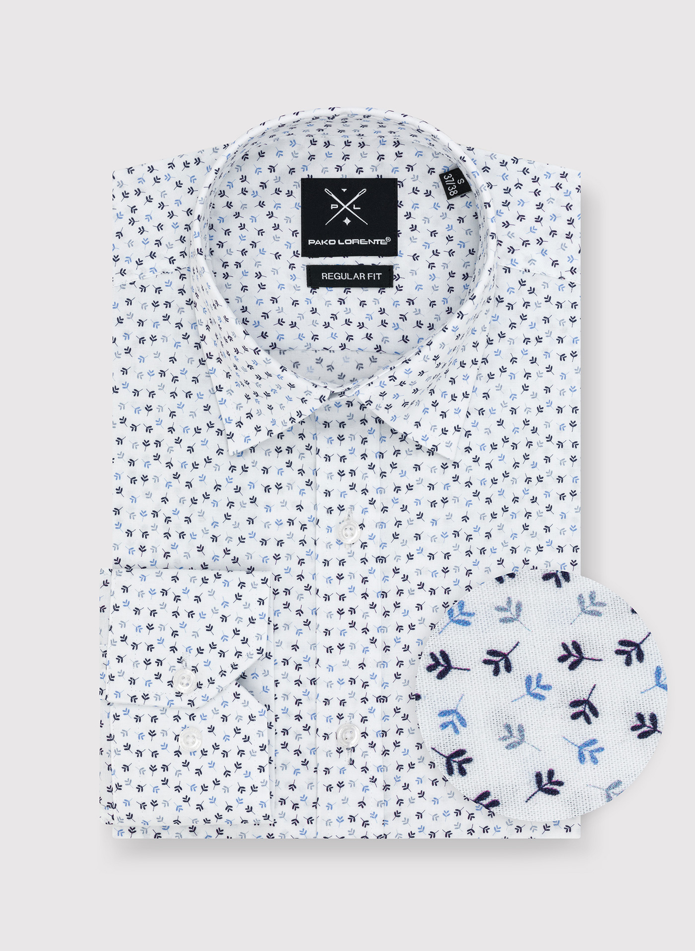Biała koszula męska w niebieskie listki - Pako Lorente