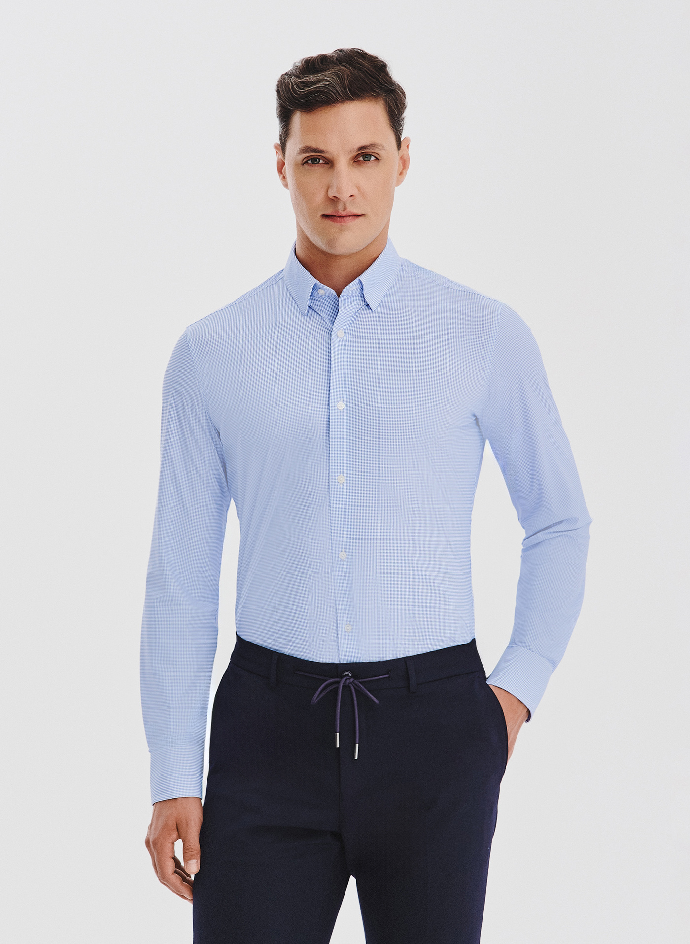 Niebieska dzianinowa koszula w pepitkę - Pako Lorente