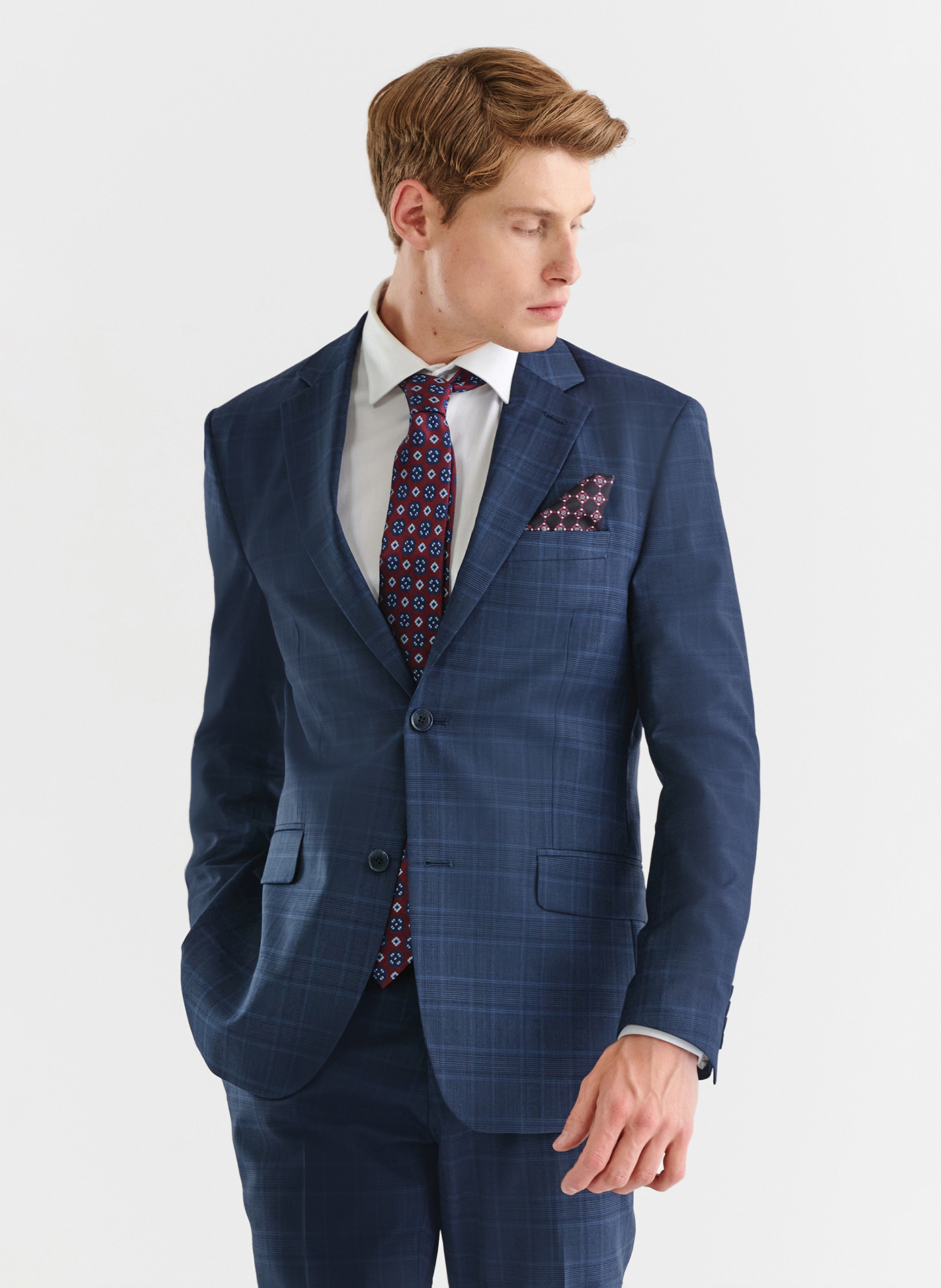 Granatowa marynarka garniturowa w delikatną niebieską kratkę - Pako Lorente