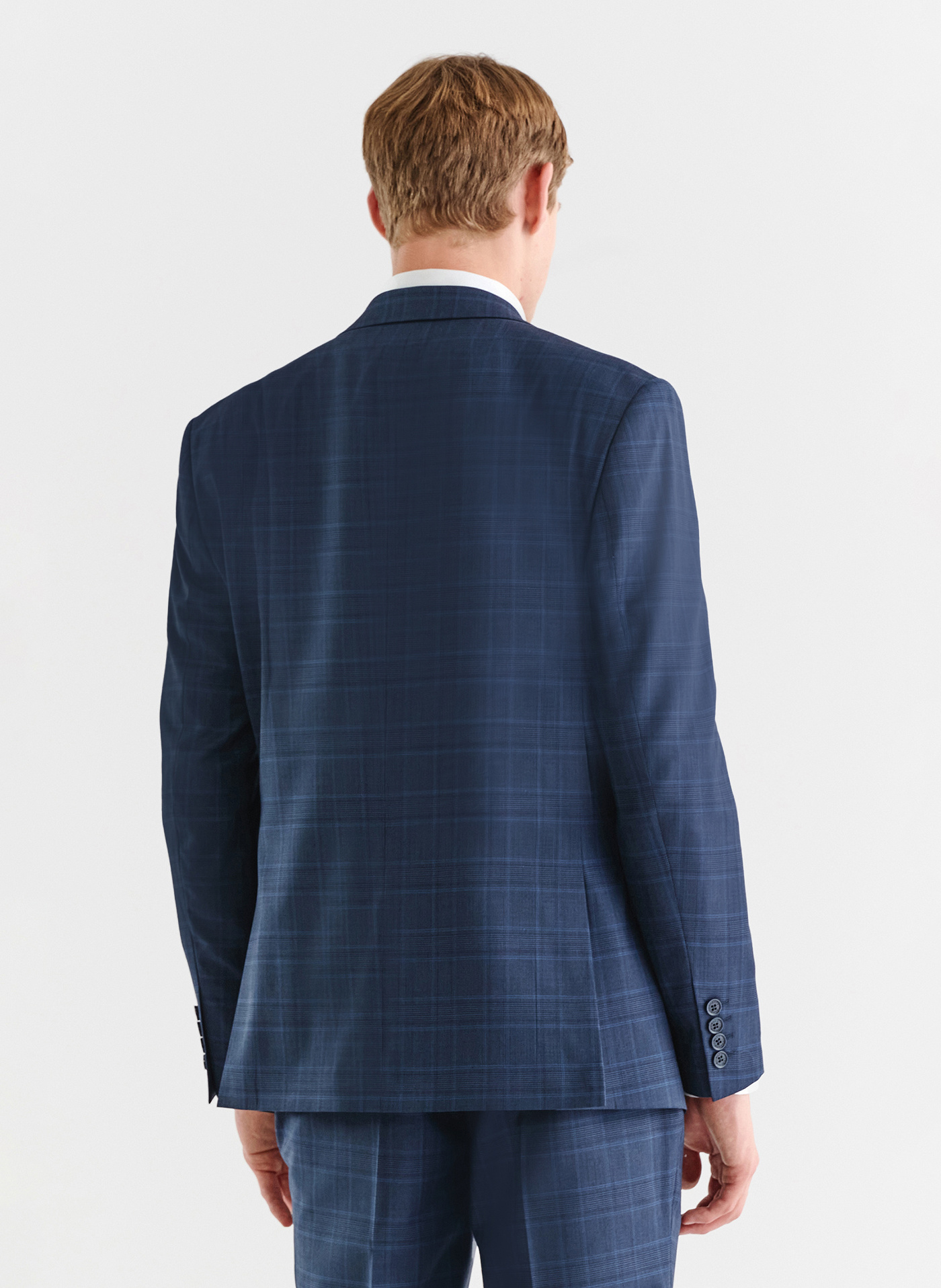 Granatowa marynarka garniturowa w delikatną niebieską kratkę - Pako Lorente