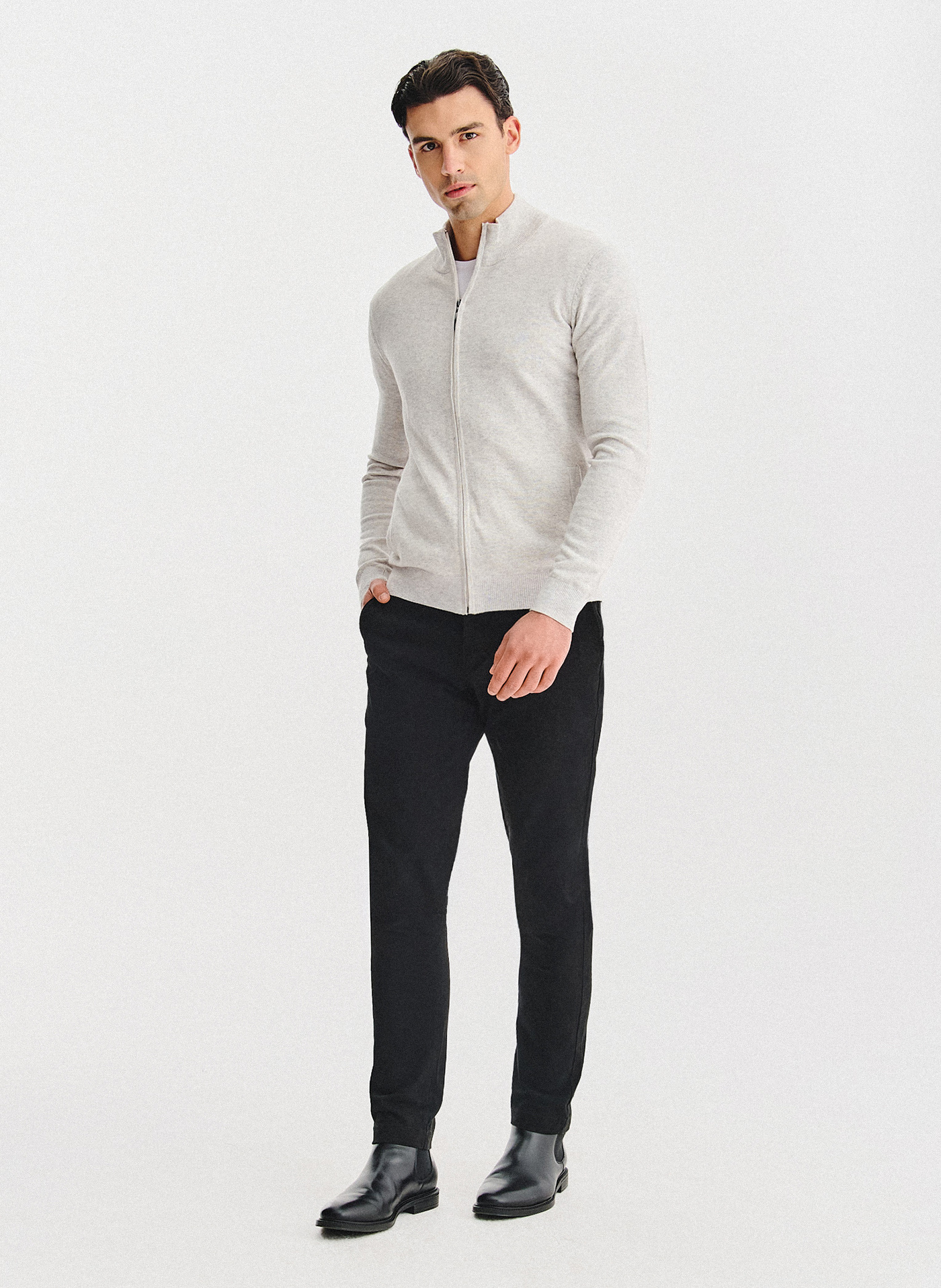 PAKO LORENTE - Jasnoszary rozpinany sweter z kieszeniami - Pako Lorente