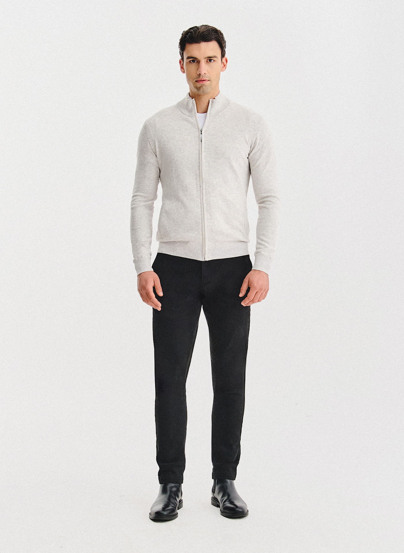 PAKO LORENTE - Jasnoszary rozpinany sweter z kieszeniami - Pako Lorente