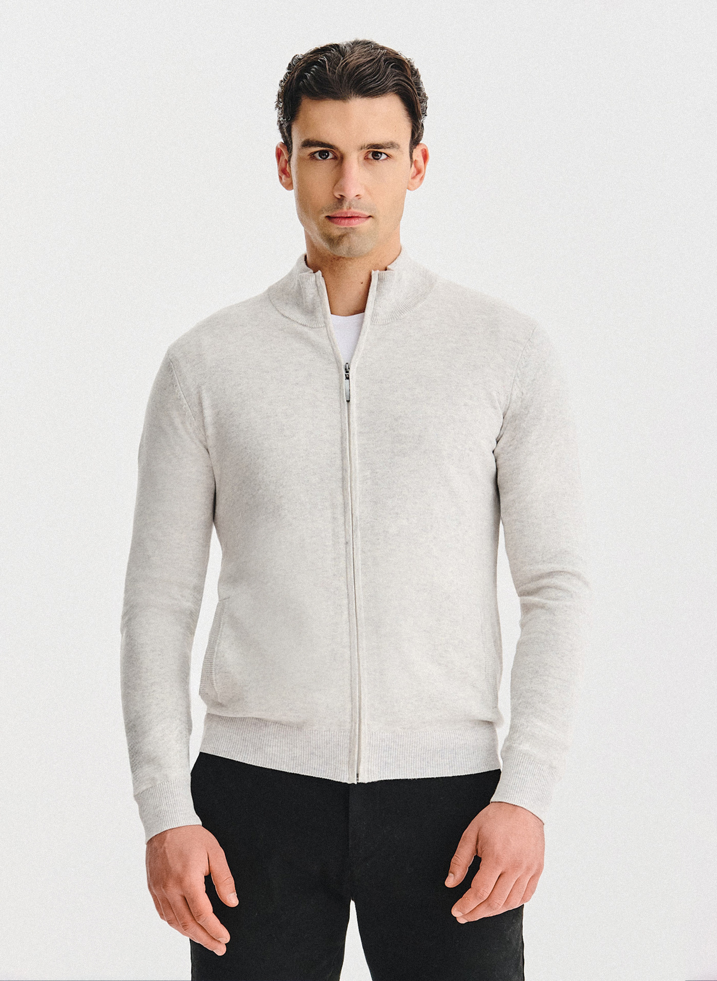 PAKO LORENTE - Jasnoszary rozpinany sweter z kieszeniami - Pako Lorente