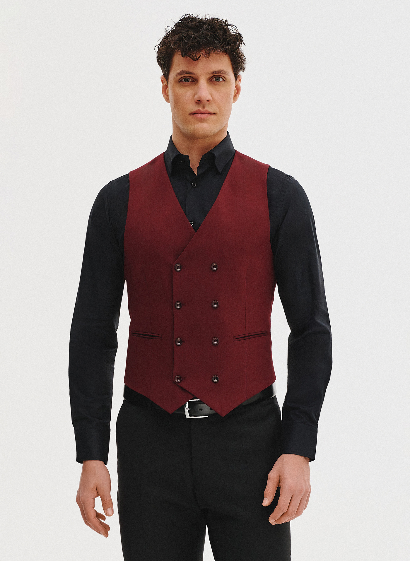 PAKO LORENTE - Bordowa dwurzędowa kamizelka męska - Pako Lorente