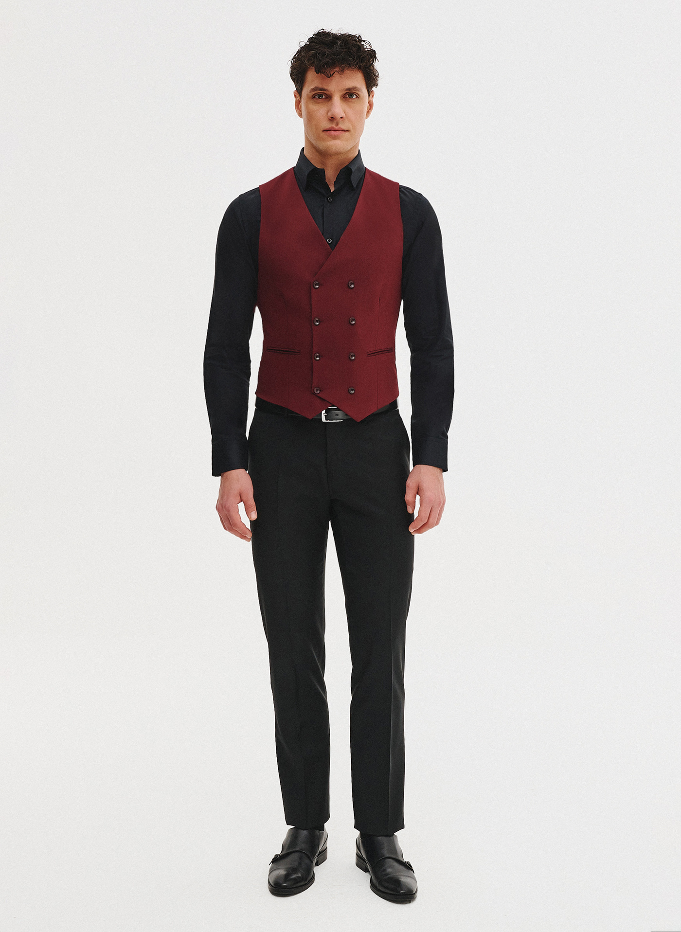 PAKO LORENTE - Bordowa dwurzędowa kamizelka męska - Pako Lorente