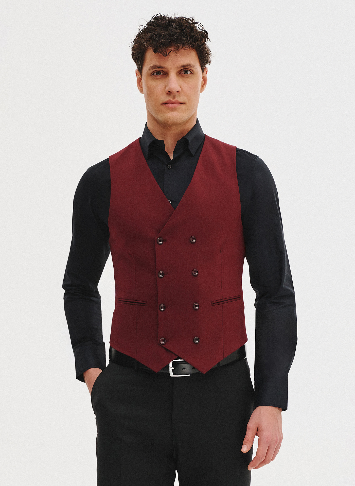 PAKO LORENTE - Bordowa dwurzędowa kamizelka męska - Pako Lorente