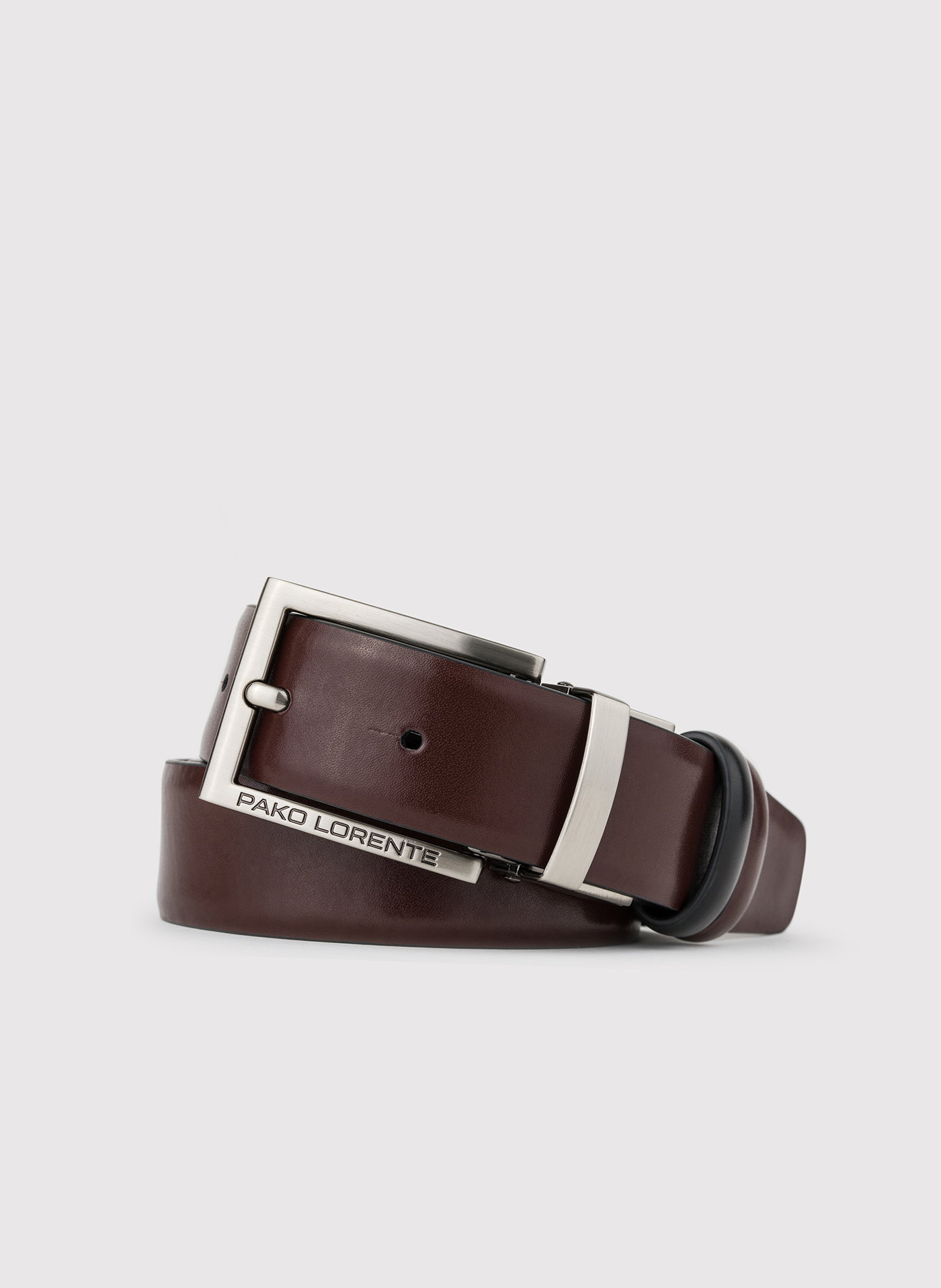 PAKO LORENTE - Dwustronny skórzany pasek z błyszczącą klamrą - Pako Lorente