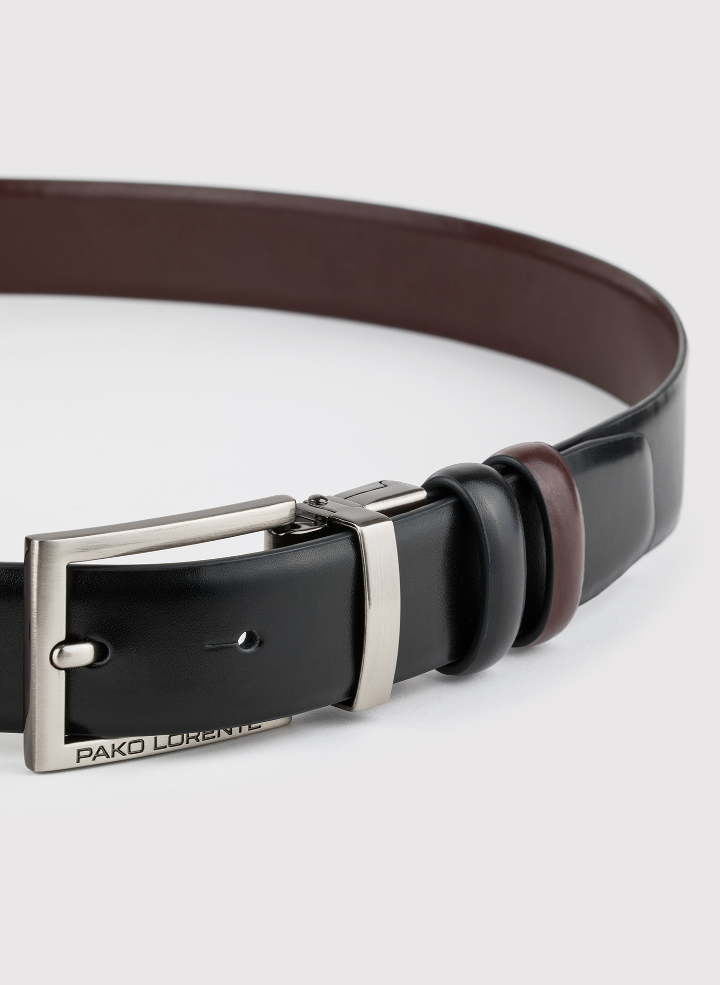 PAKO LORENTE - Dwustronny skórzany pasek z błyszczącą klamrą - Pako Lorente