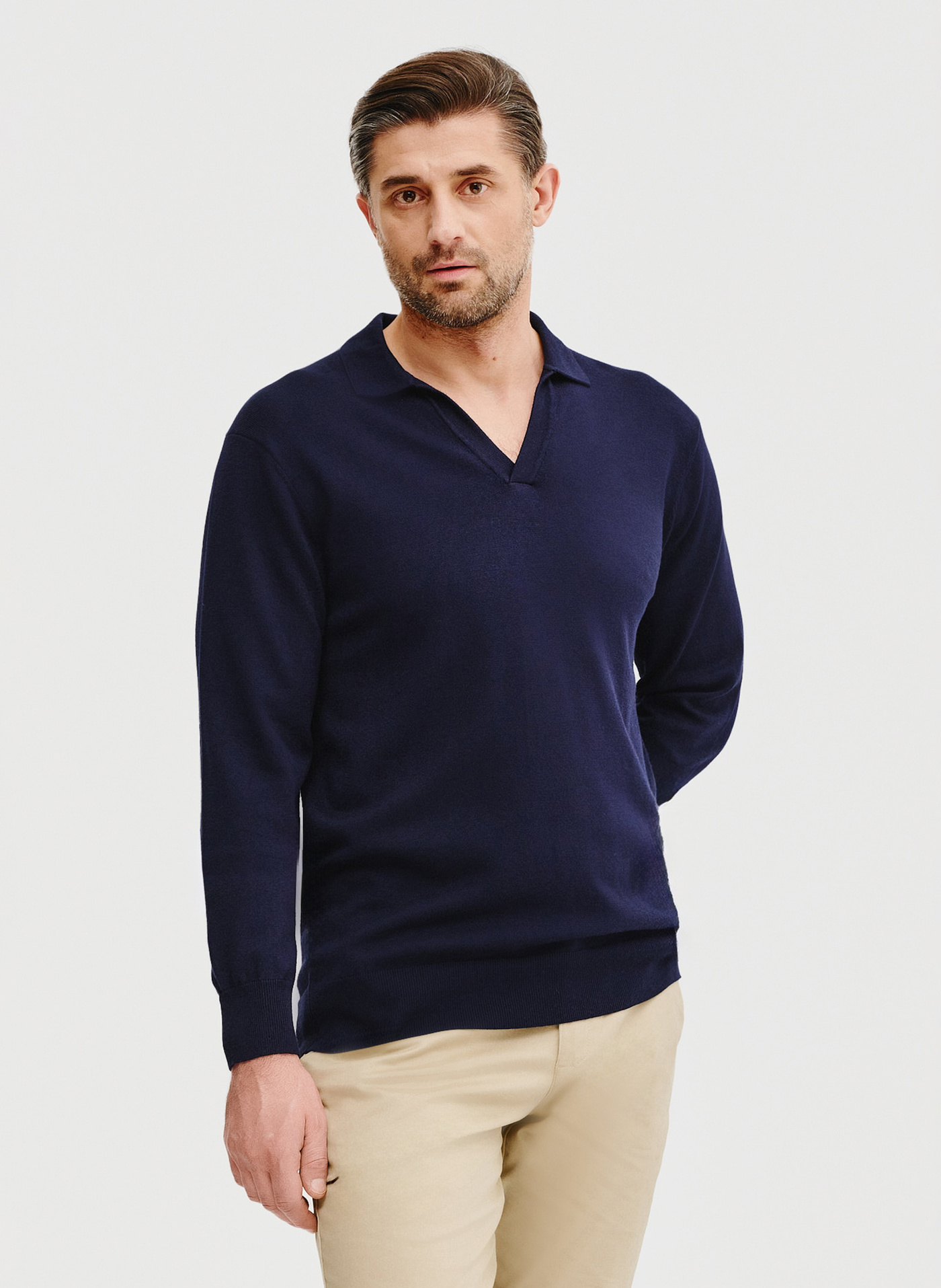 Męski sweter z kołnierzykiem polo - Pako Lorente