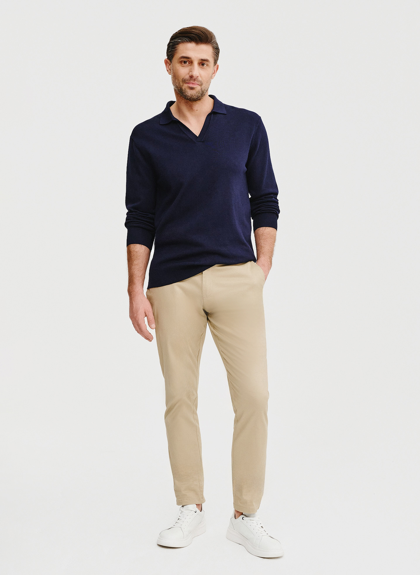 Męski sweter z kołnierzykiem polo - Pako Lorente