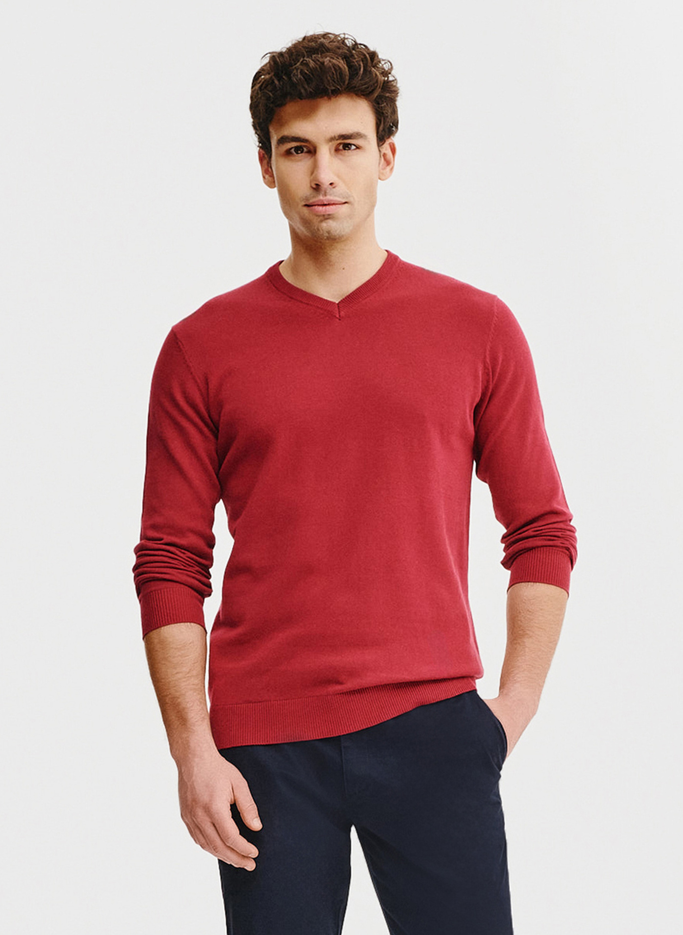 Czerwony męski sweter w serek - Pako Lorente