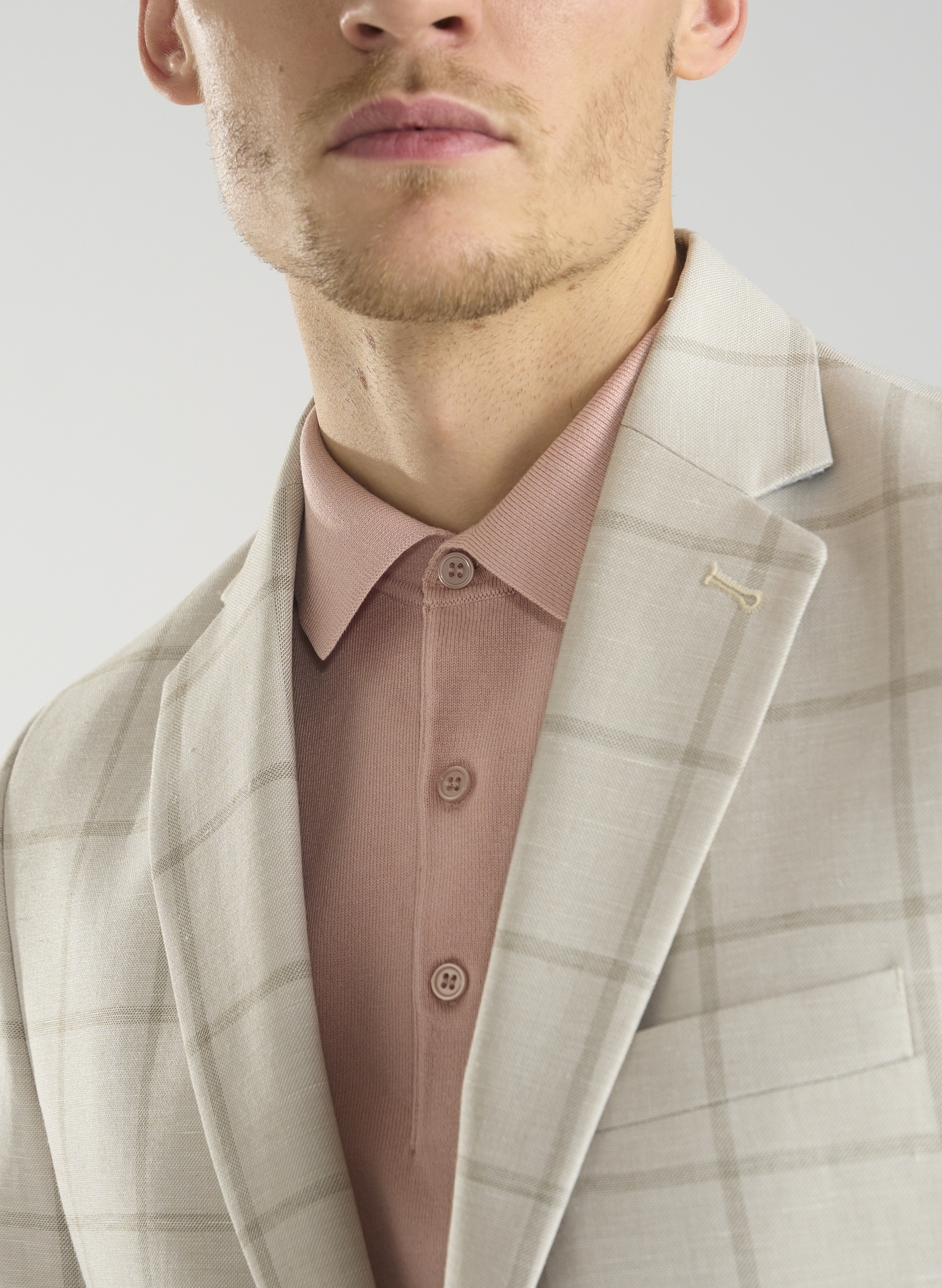 Beżowa marynarka męska w kratę Windowpane - Pako Lorente