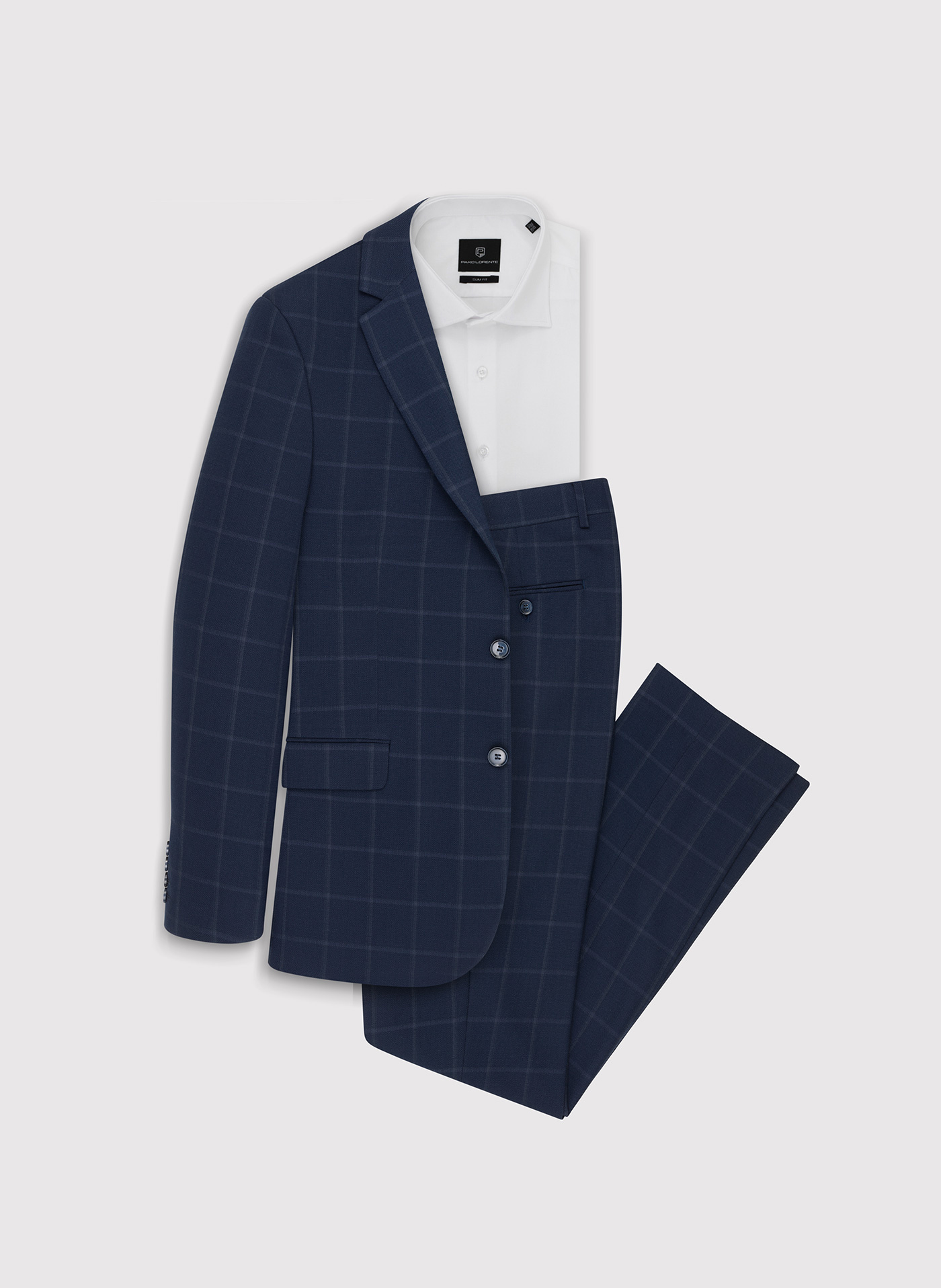 Granatowe spodnie garniturowe w kratę - Pako Lorente