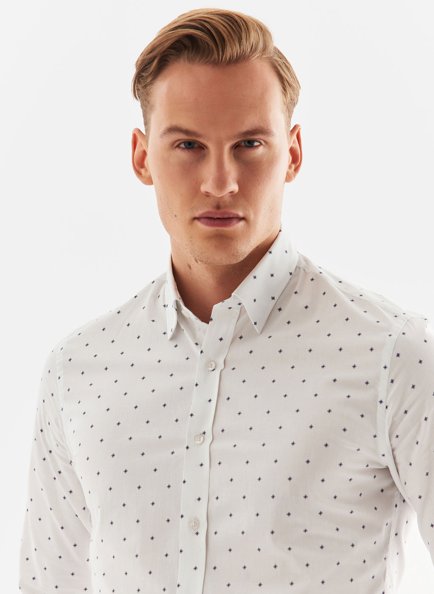 Biała koszula męska w granatowy drobny print - Pako Lorente