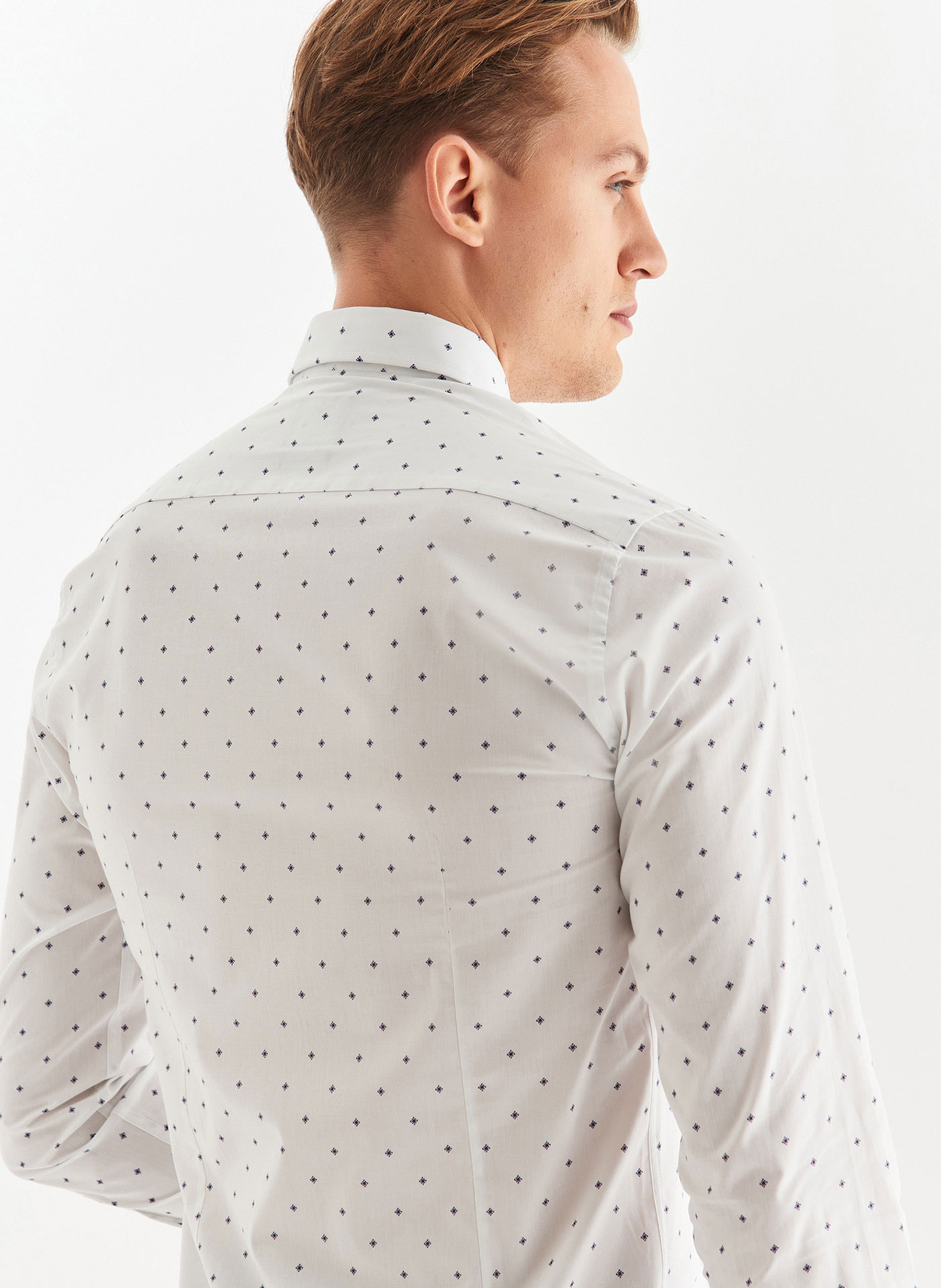 Biała koszula męska w granatowy drobny print - Pako Lorente