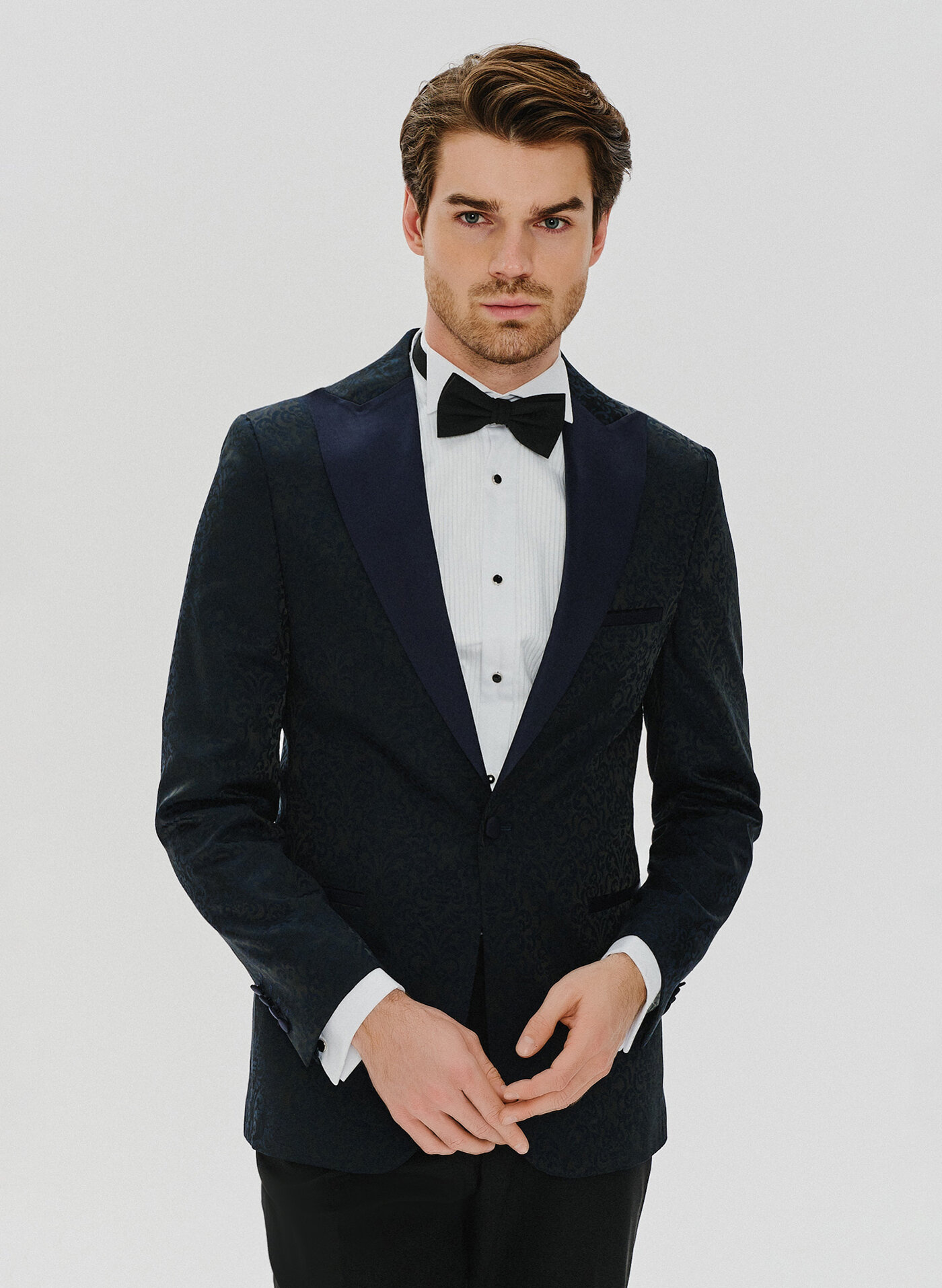 Granatowa żakardowa marynarka smokingowa - Pako Lorente